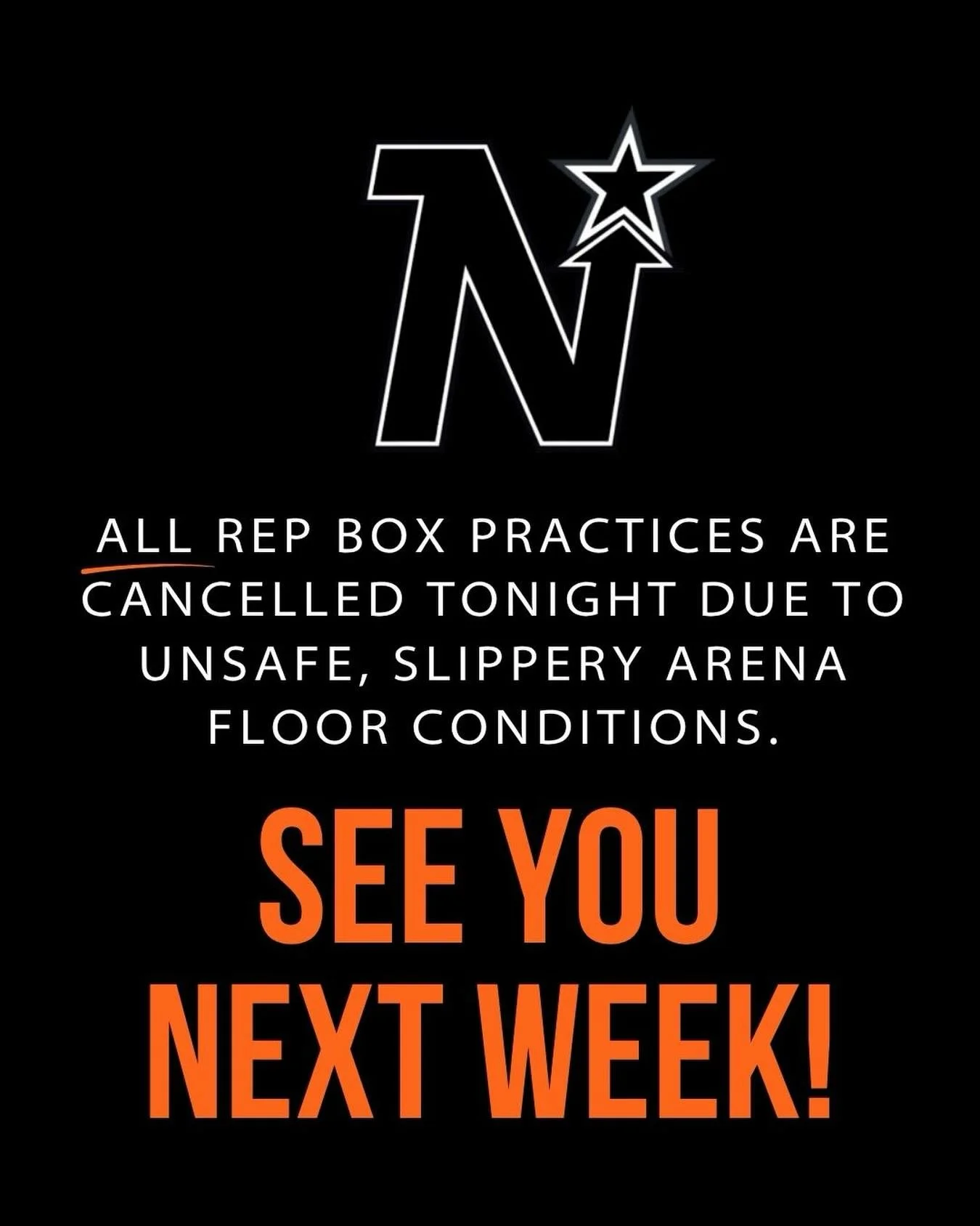 Safety first! Due to slippery arena floor conditions from the weather, all Rep Box practices are cancelled tonight.

We&rsquo;ll be back at it next week&mdash;see you then! 🥍
#BoxLacrosse #SeeYouNextWeek