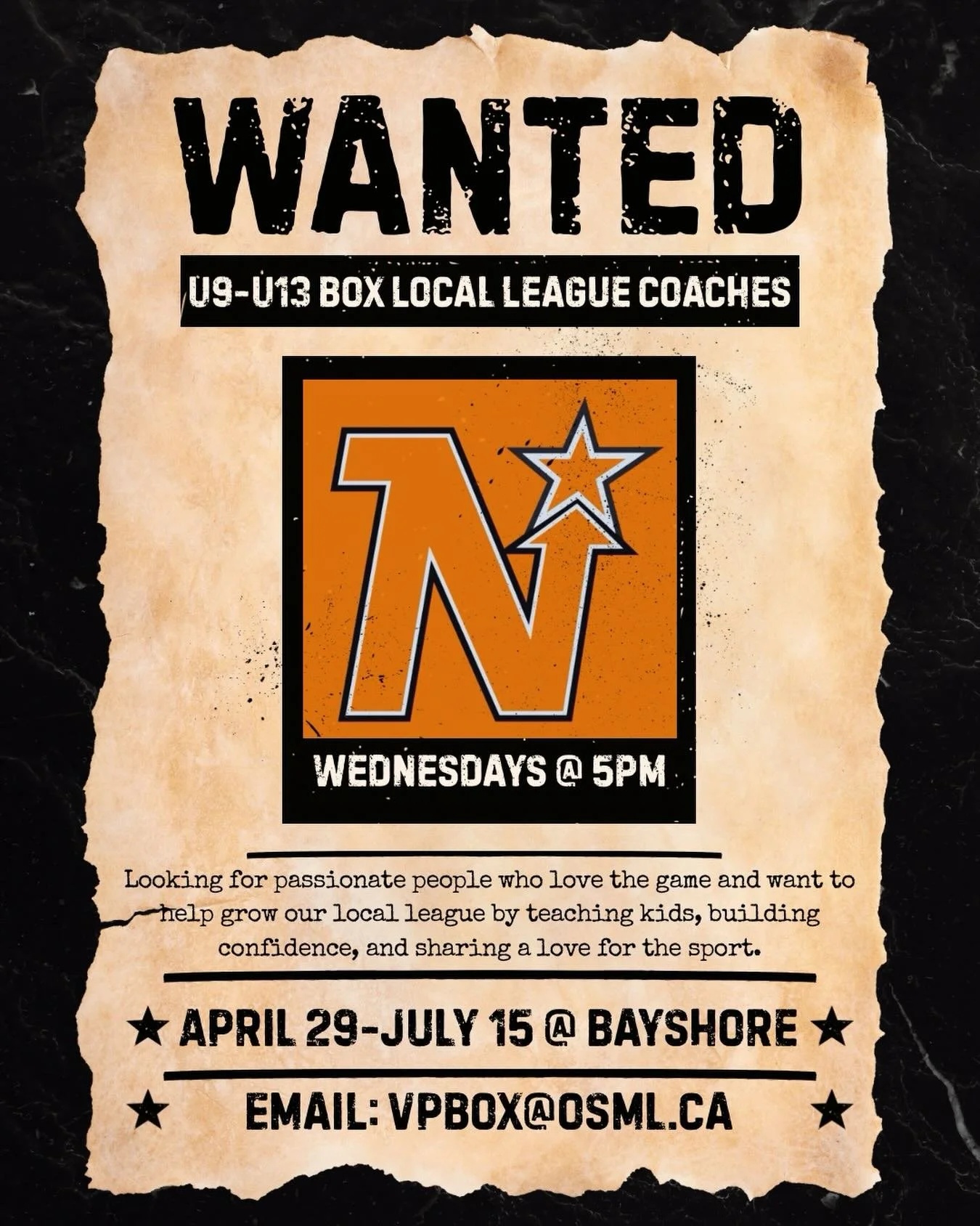 We&rsquo;re looking for U9-U13 local league box lacrosse coaches! 🥍

If you love the game and want to help teach kids, build confidence, and grow the sport in our community, we&rsquo;d love to hear from you. No matter your level of coaching experien