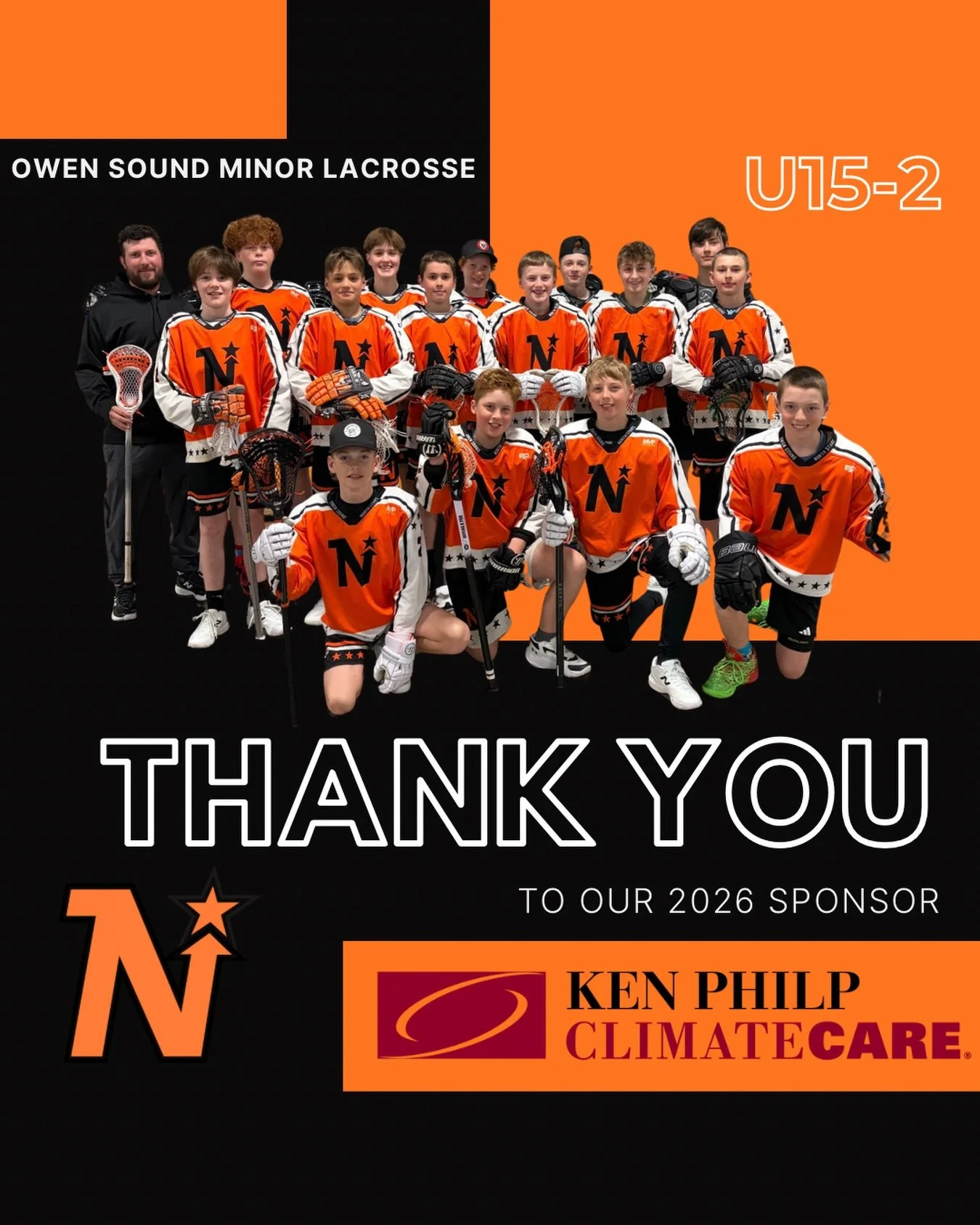 BIG thanks to our 2026 U15-2 team sponsor, Ken Philip Climate Care! 🖤🙌🏻🧡