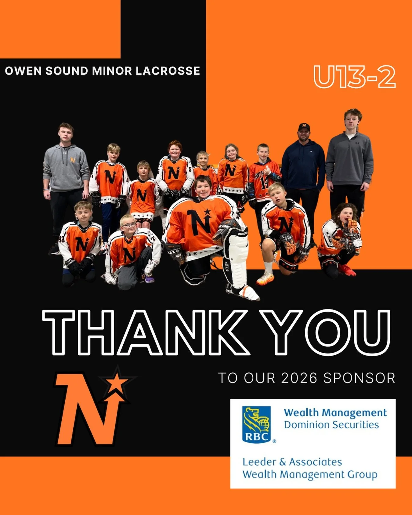 Thank you to Leeder &amp; Associates for sponsoring our 2026 U13-2 team! 🧡🥍🖤