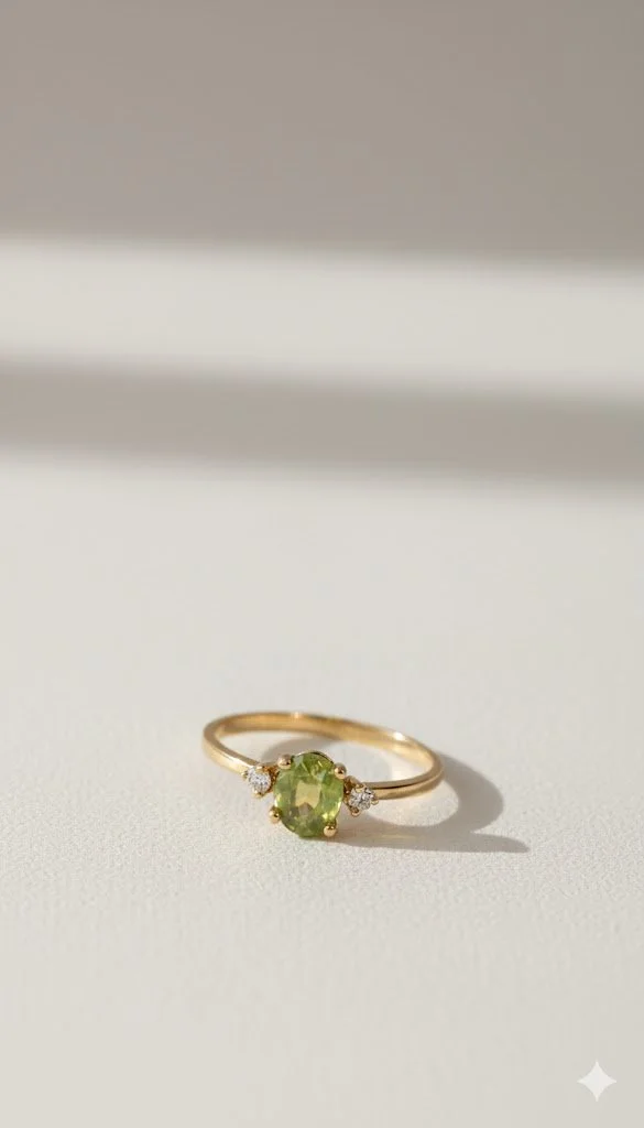 studio-iris-custom-engagement-ring ring gold green stone solitude setting diamonds