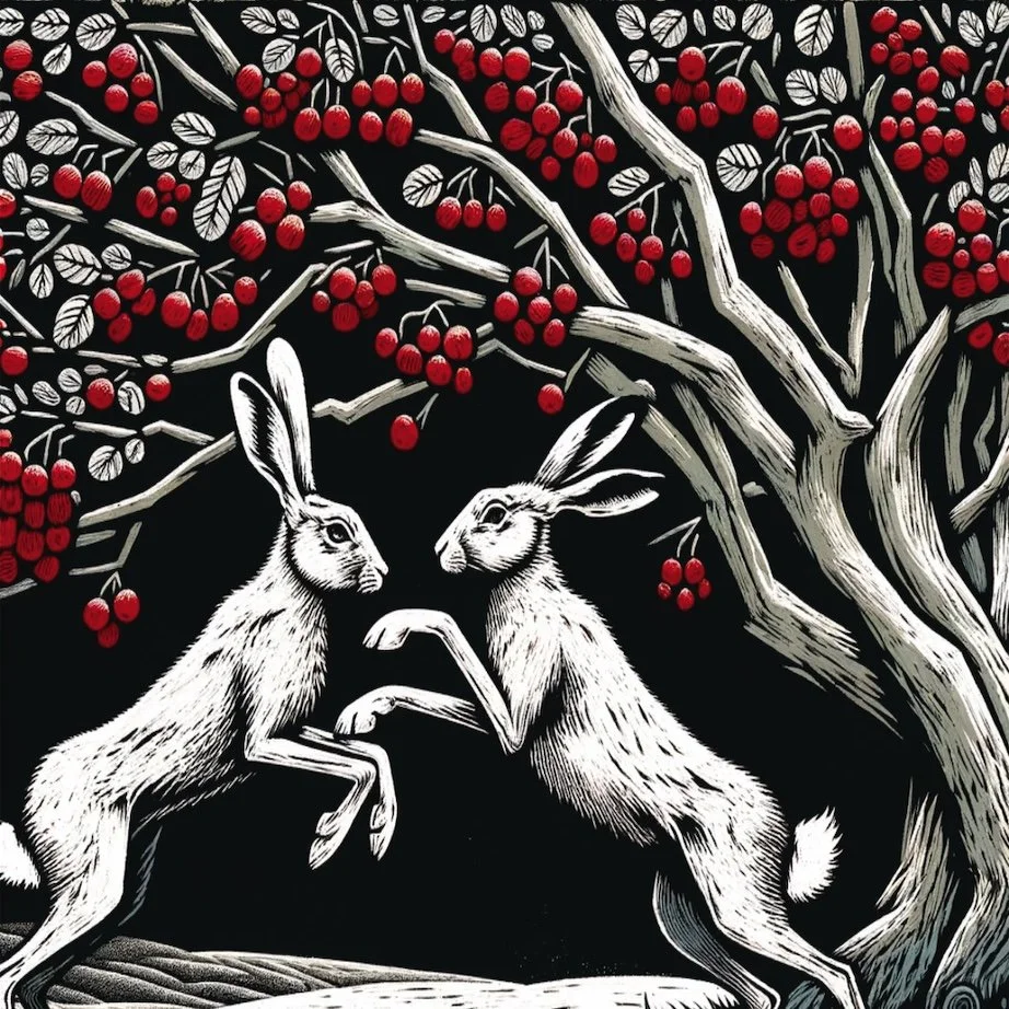 Coaster White Hares Boxing Red Berry Tree A13