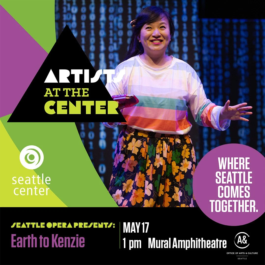 Mark your calendars for a free, outdoor opera experience when #ArtistsAtTheCenter presents @seattleopera's Earth to Kenzie.
Saturday May 17, 1pm, Mural Amphitheatre.
An imaginative 5th grader finds comfort in the world of her video game when she and