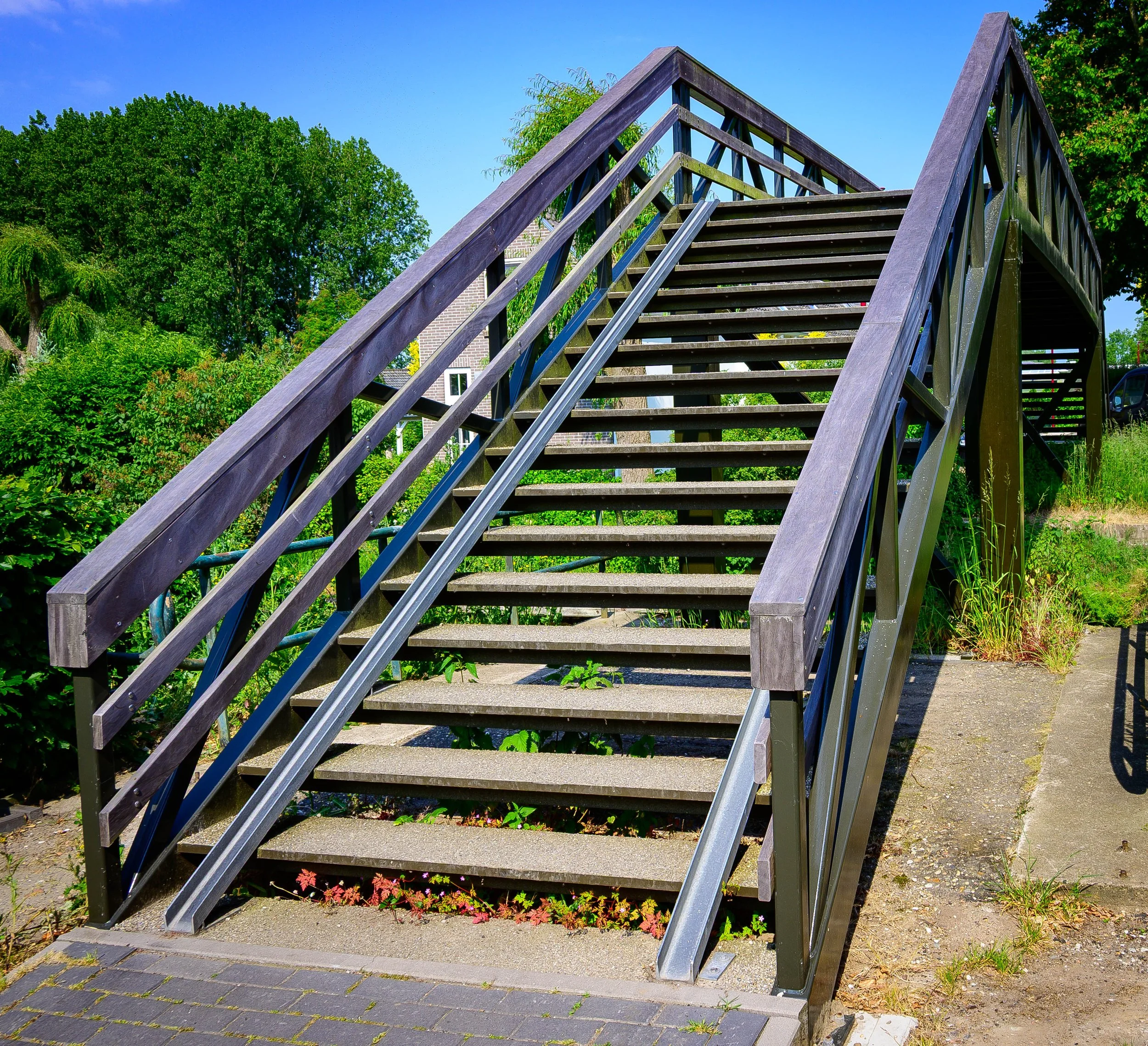 Bike channels on foot bridge, Netherlands