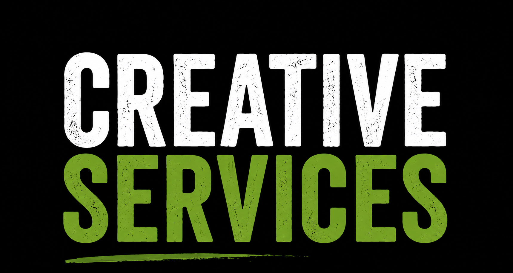 Text graphic with the words 'Creative Services' in white and green letters on a black background.