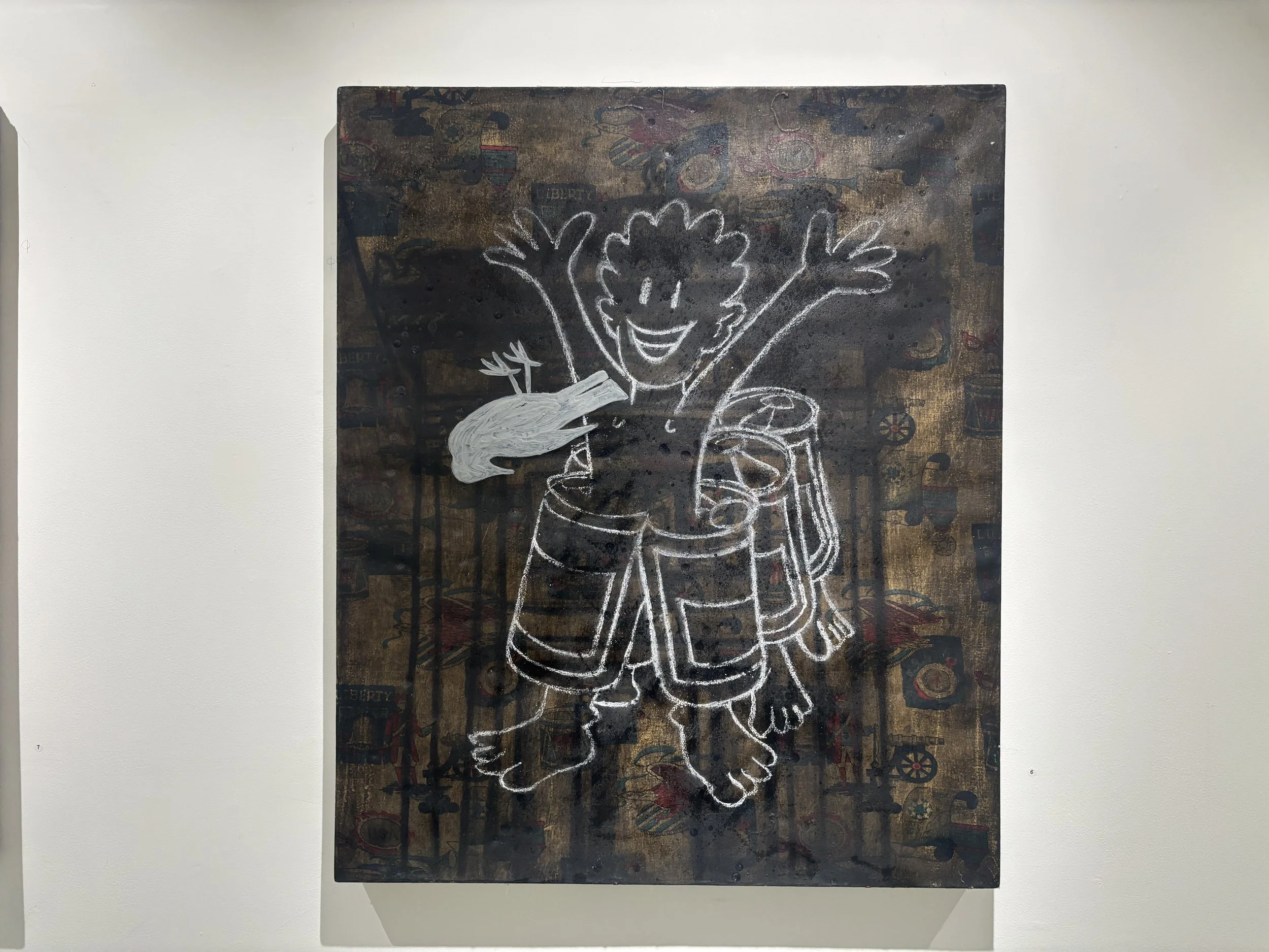 6. "6-pack Minotaur with Playful Dead Bird'
latex, oil and conte on stretched fabric
$3450.00