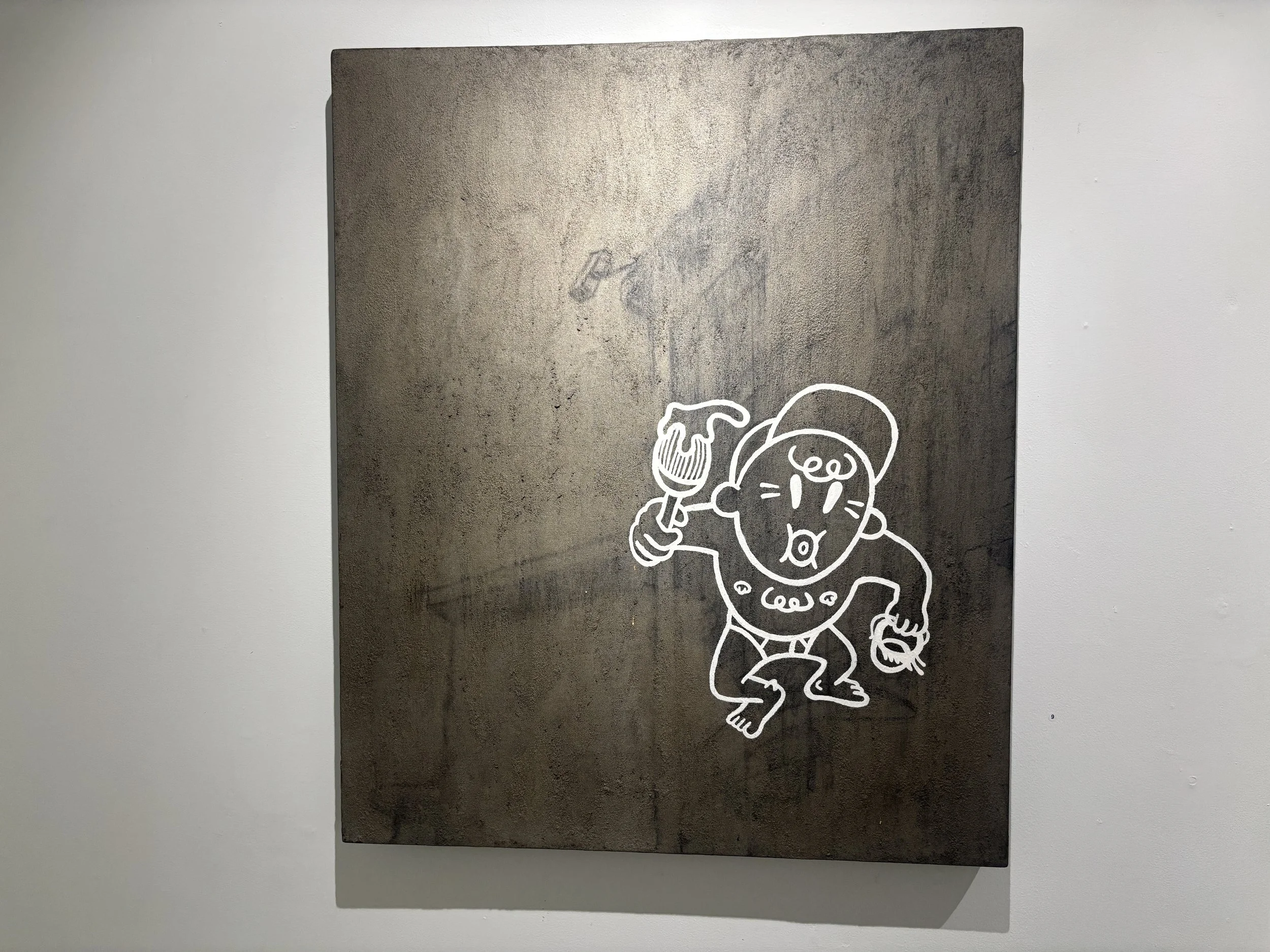 9.
"Painter Boy"
Latex and charcoal on aluminum fibered roof coating on stretched denim
$3950.00