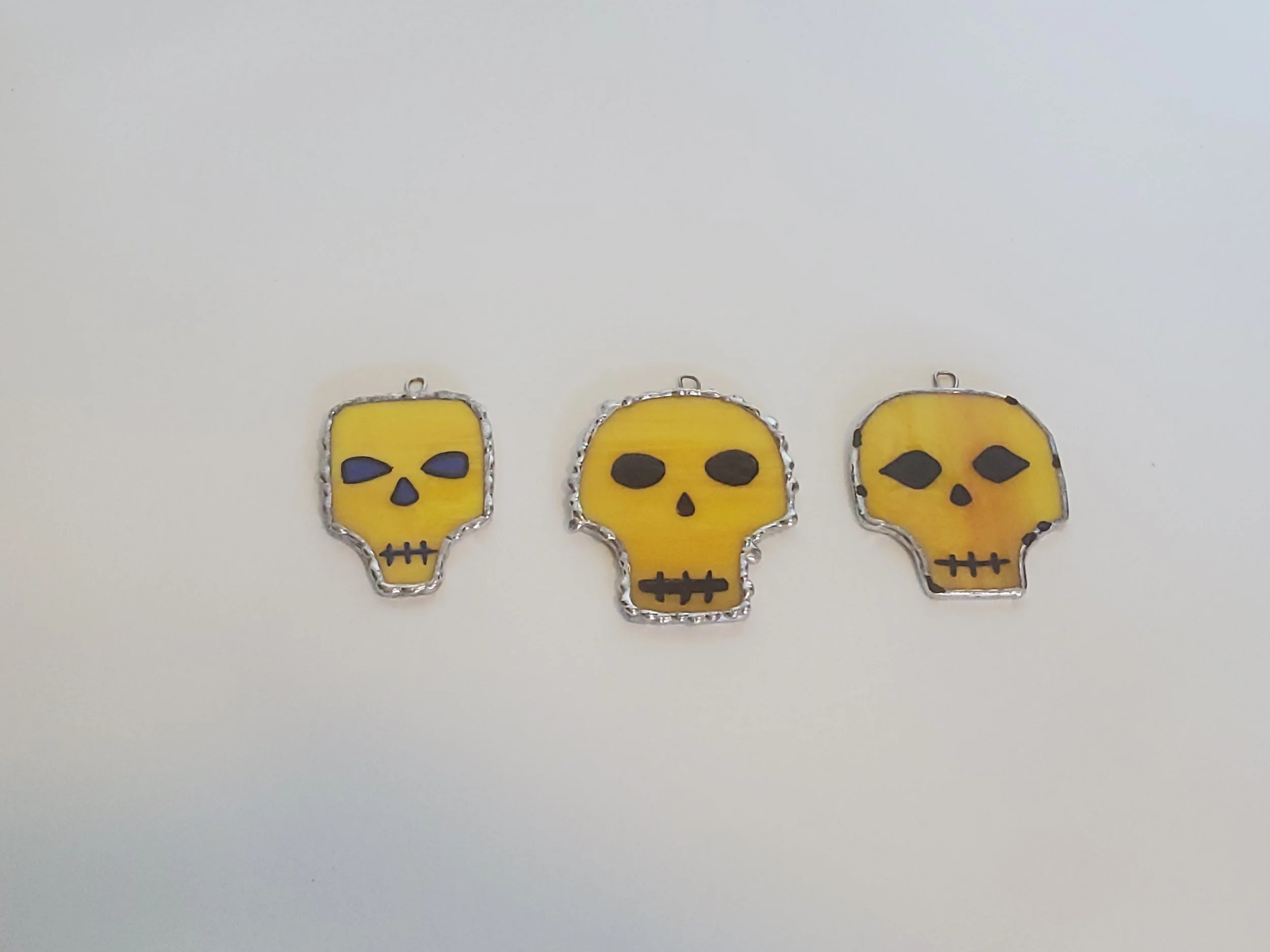 Yellow Painted Skull- Small Stained Glass  Ornaments