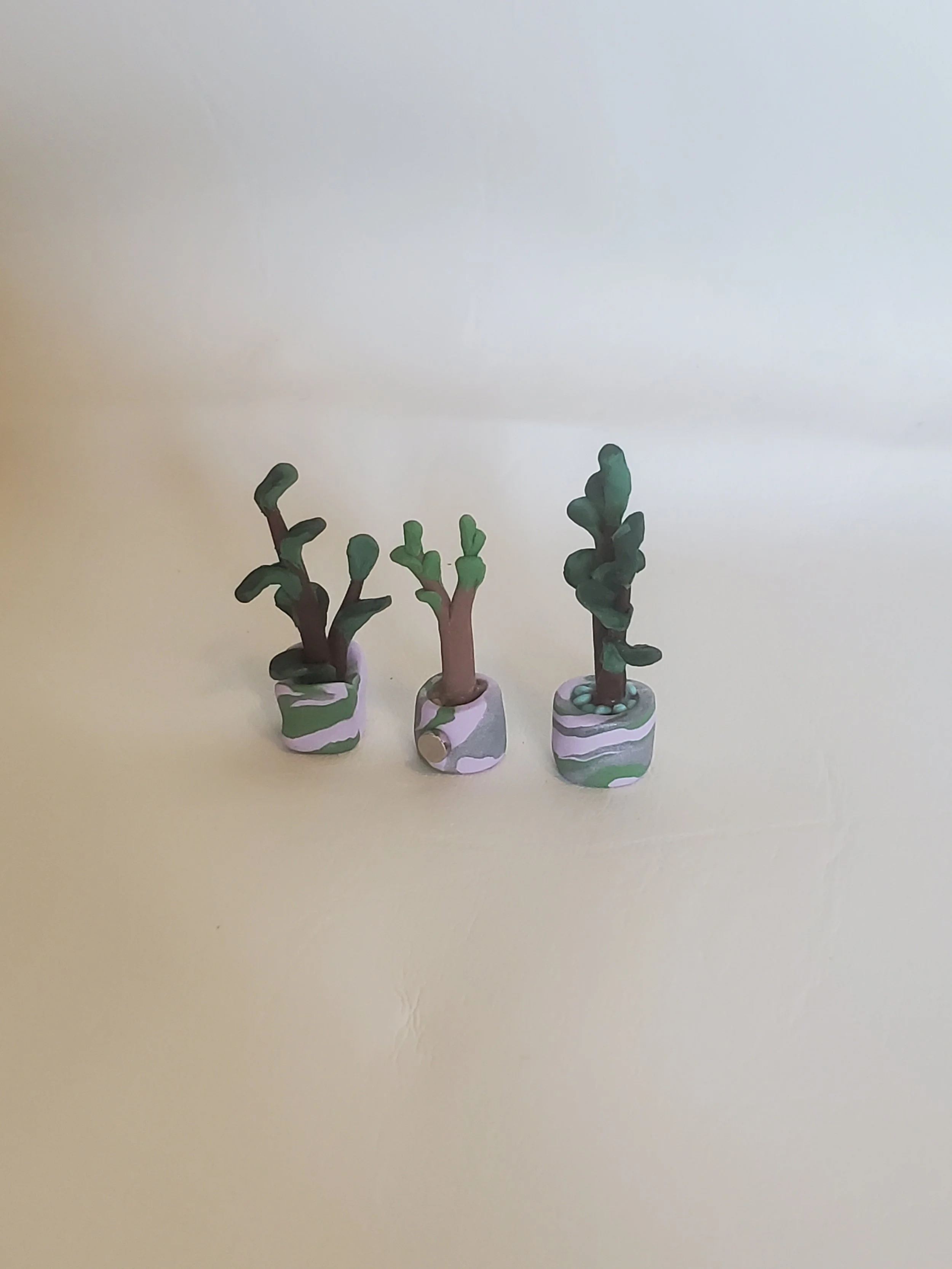 Blue, White, Grey Swirl Miniature Clay Plant Magnets - Set of 3