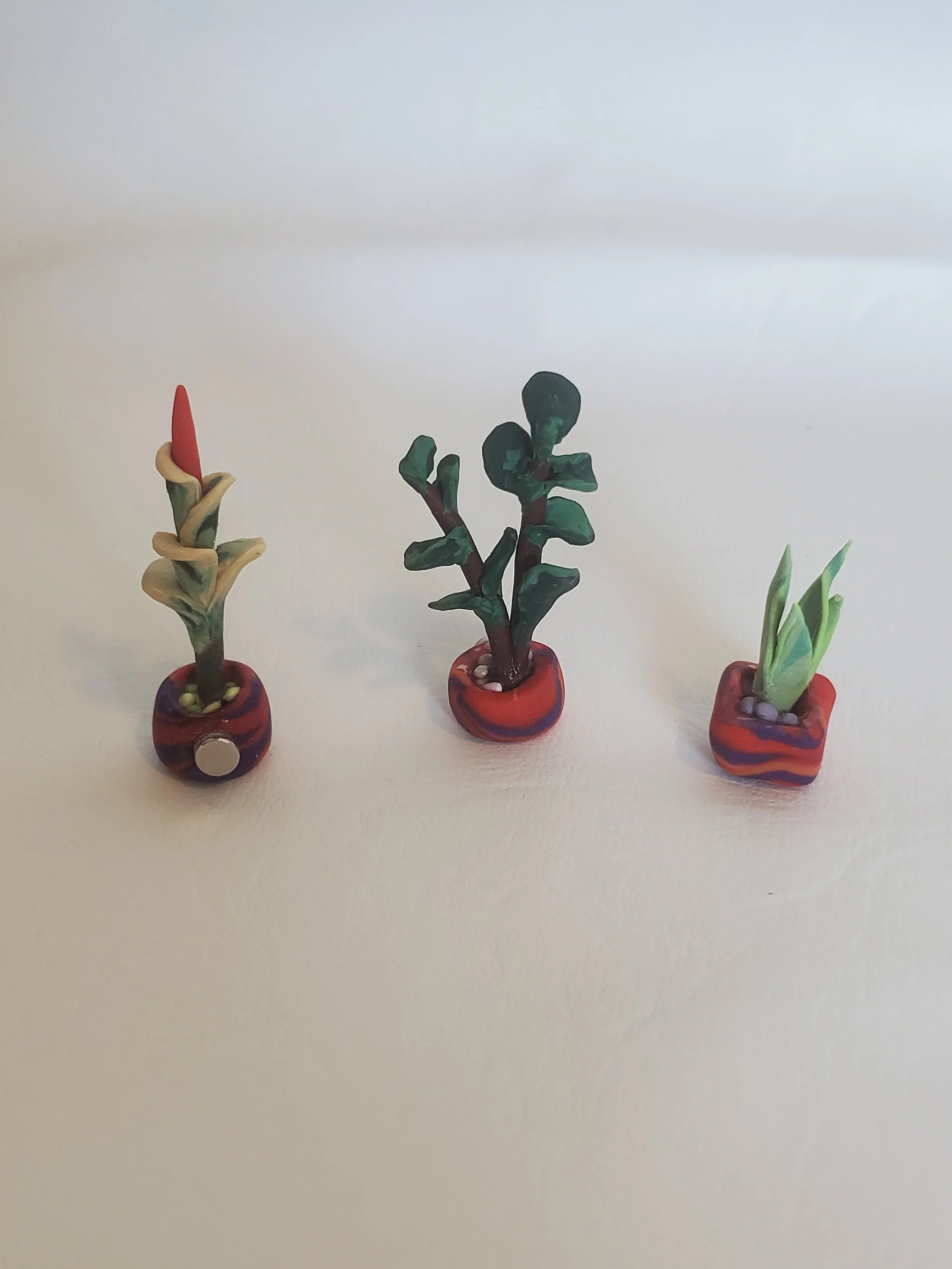 Red Swirl Miniature Clay Plant Magnets - Set of 3