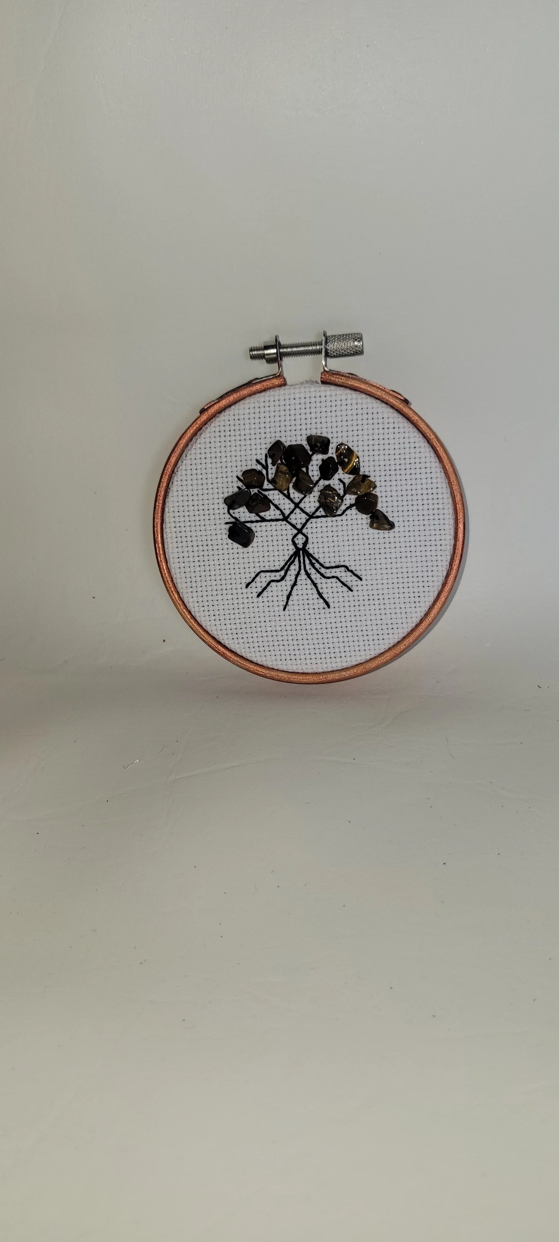 Handmade Tree of Life Embroidery Art with Gemstones