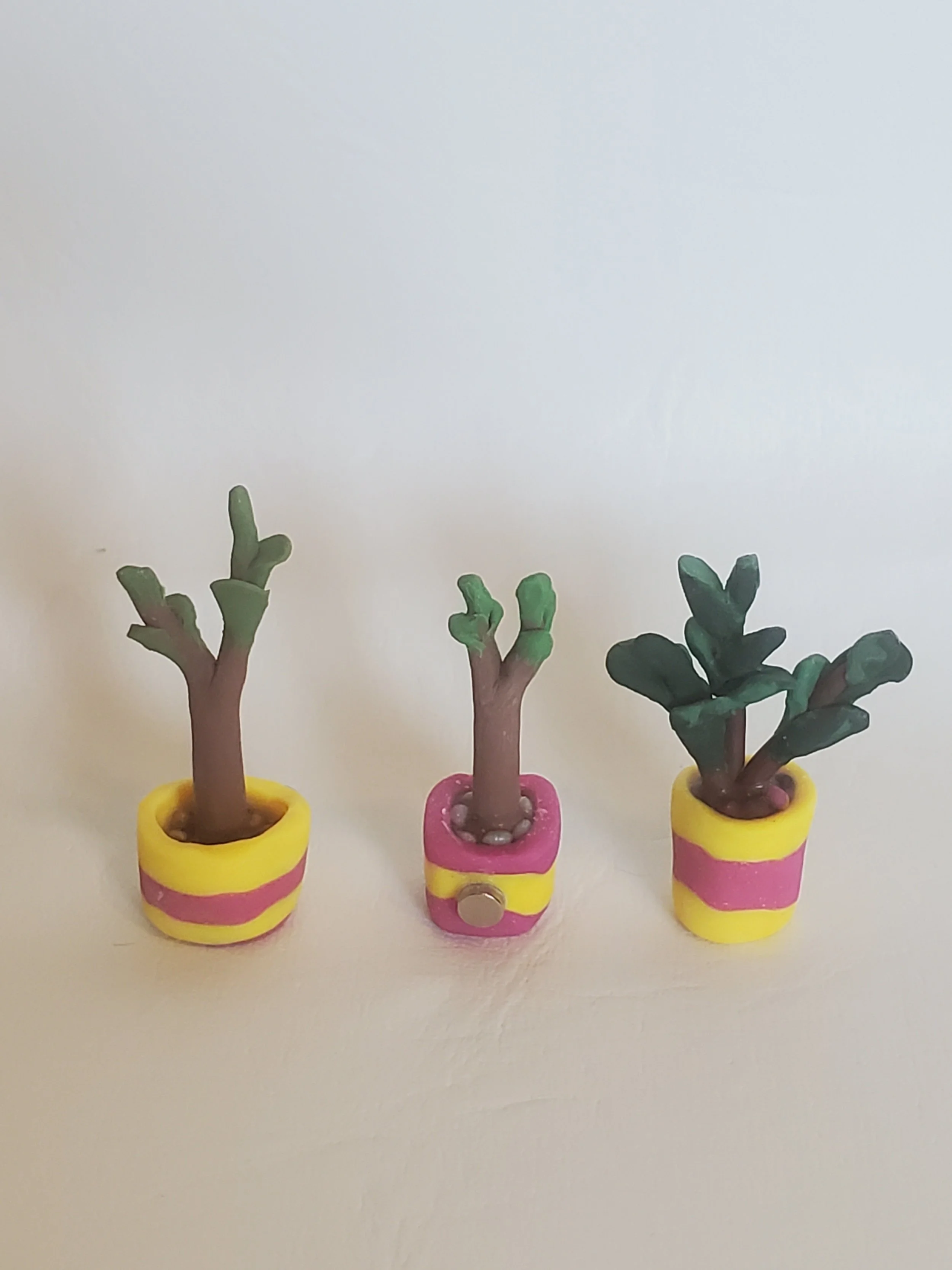Pink & Yellow Miniature Clay Plant Magnets - Set of 3