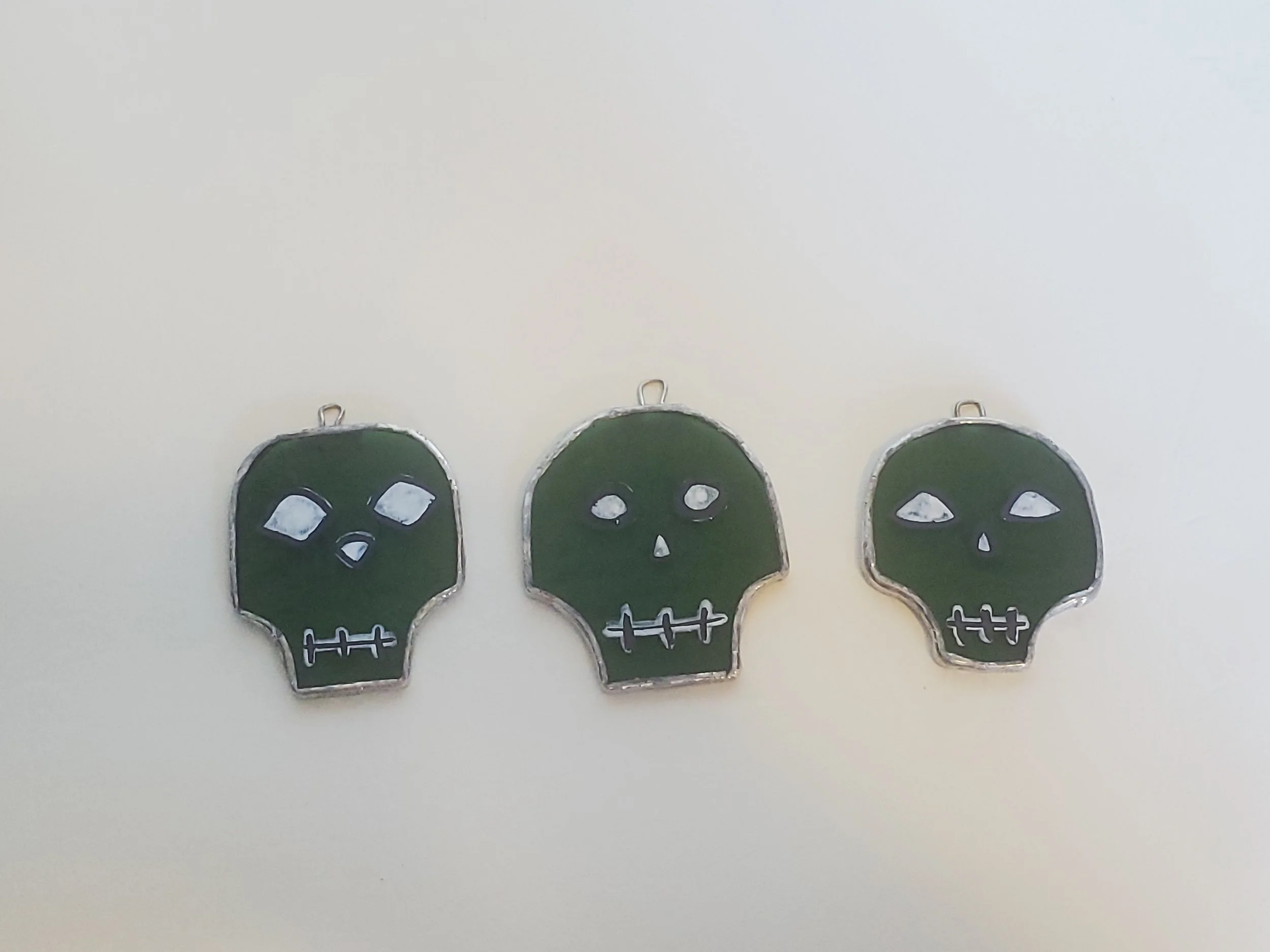 Green Painted Skull- Small Stained Glass  Decor Ornaments