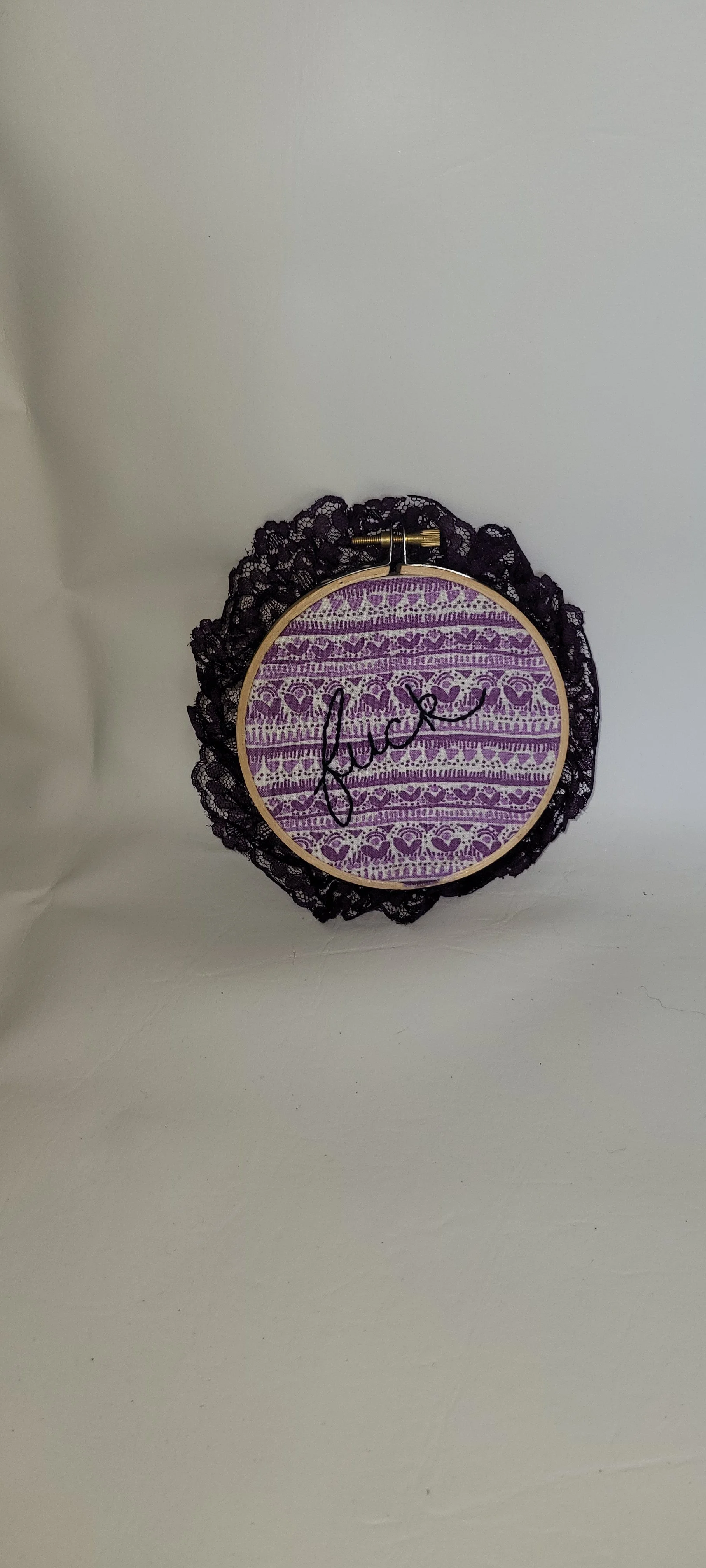 Decorative Embroidered Wall Art with Lace Border