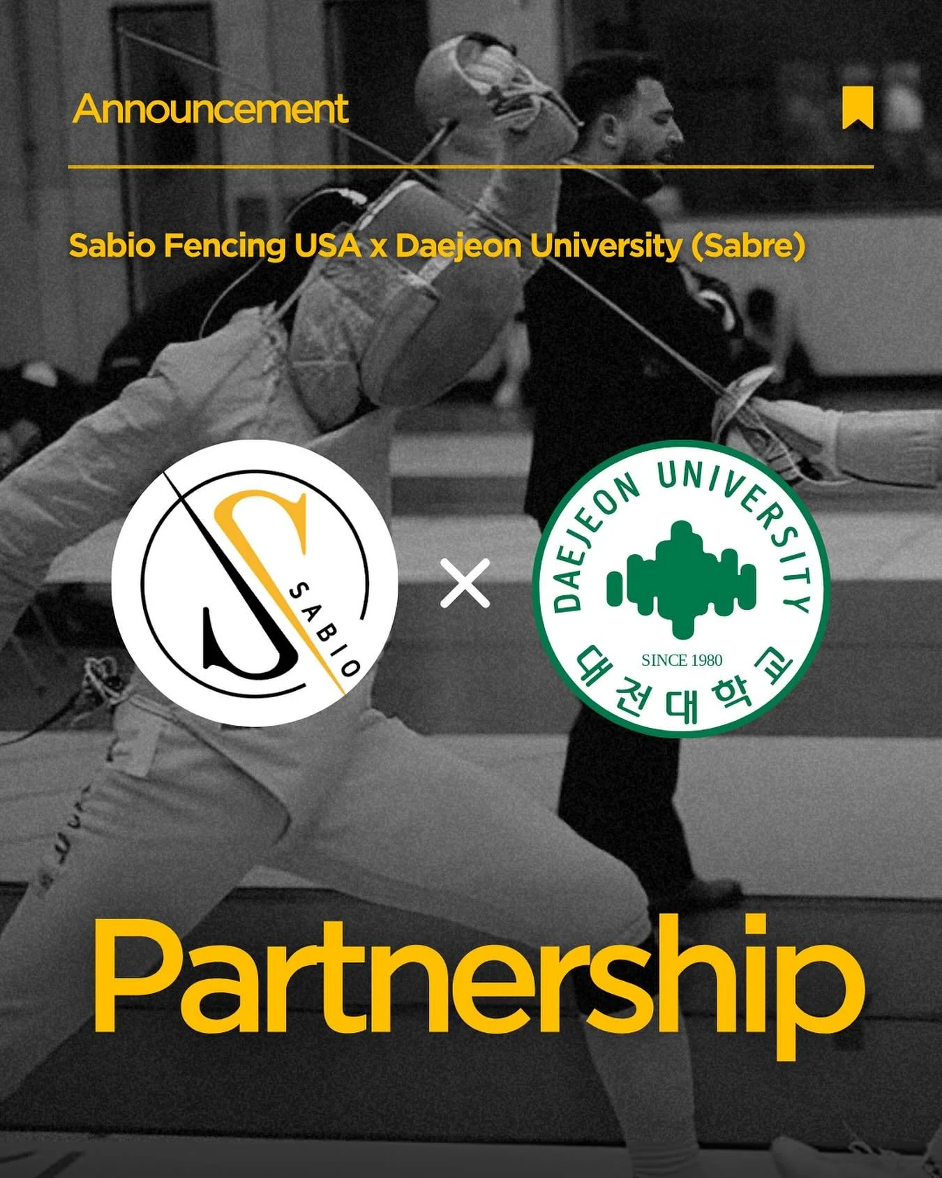 Announcing an exciting partnership with Daejeon University's (대전대학교) saber fencing team! 

Daejeon University excels in saber fencing and has produced multiple Korean national team members and Olympians! 🇰🇷🥇

Sabio Fencing USA and Daejeon Universi