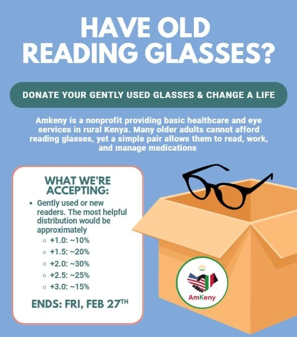 Happy fr👁️day! 

Do you have old or unused reading glasses you&rsquo;d like to donate for a good cause? One of our team members is volunteering with Amkeny, a nonprofit providing basic healthcare and eye services to rural communities in Kenya. Many 