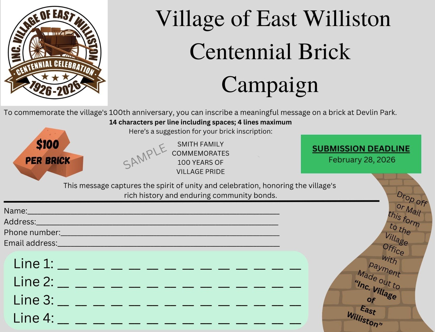 Centennial Commemorative Bricks Return to East Williston Avenue