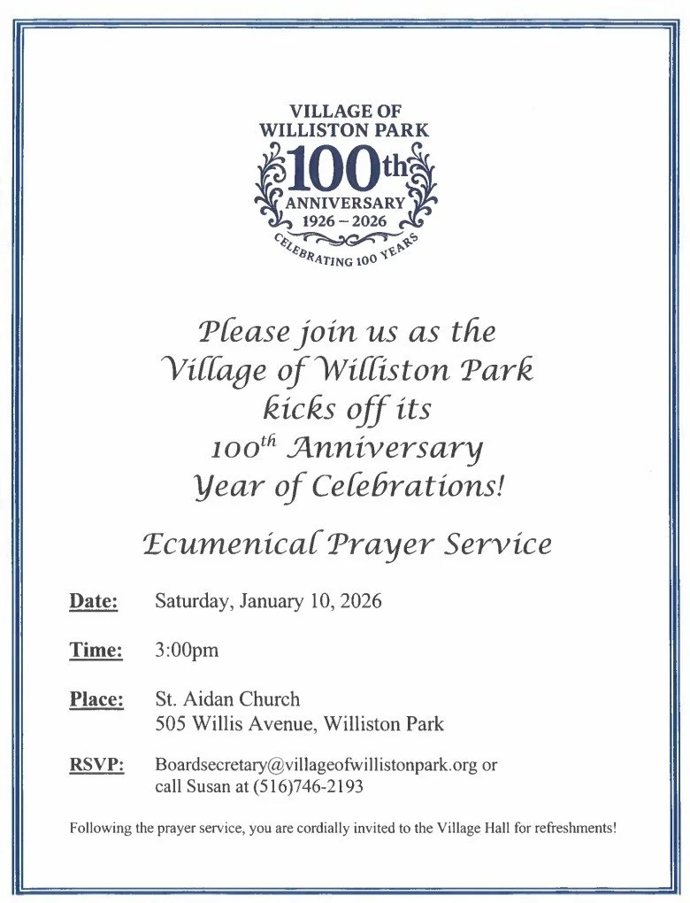 Williston Park to Mark 100th Anniversary with Ecumenical Prayer Service - January 10