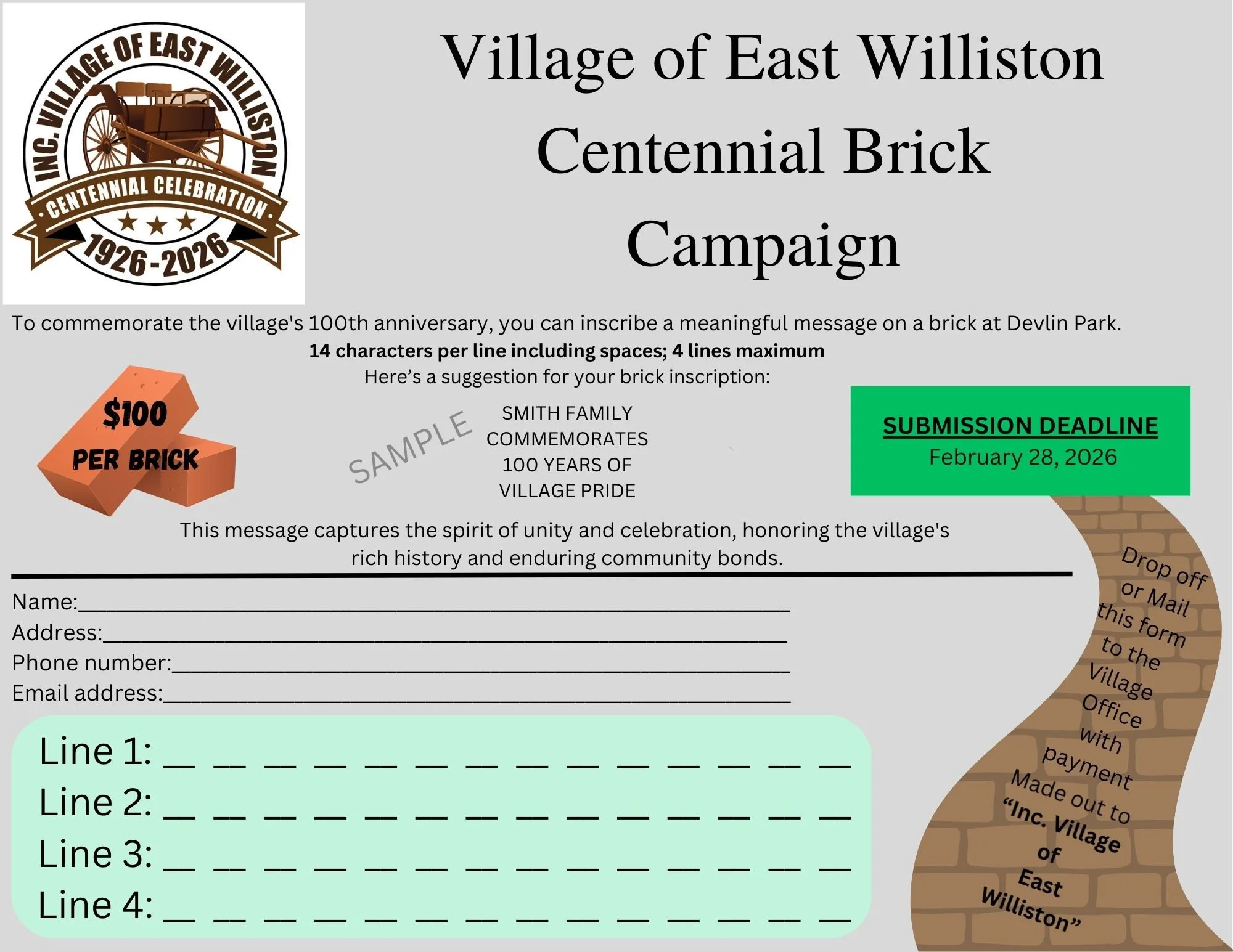 Village of East Williston Centennial Brick Campaign