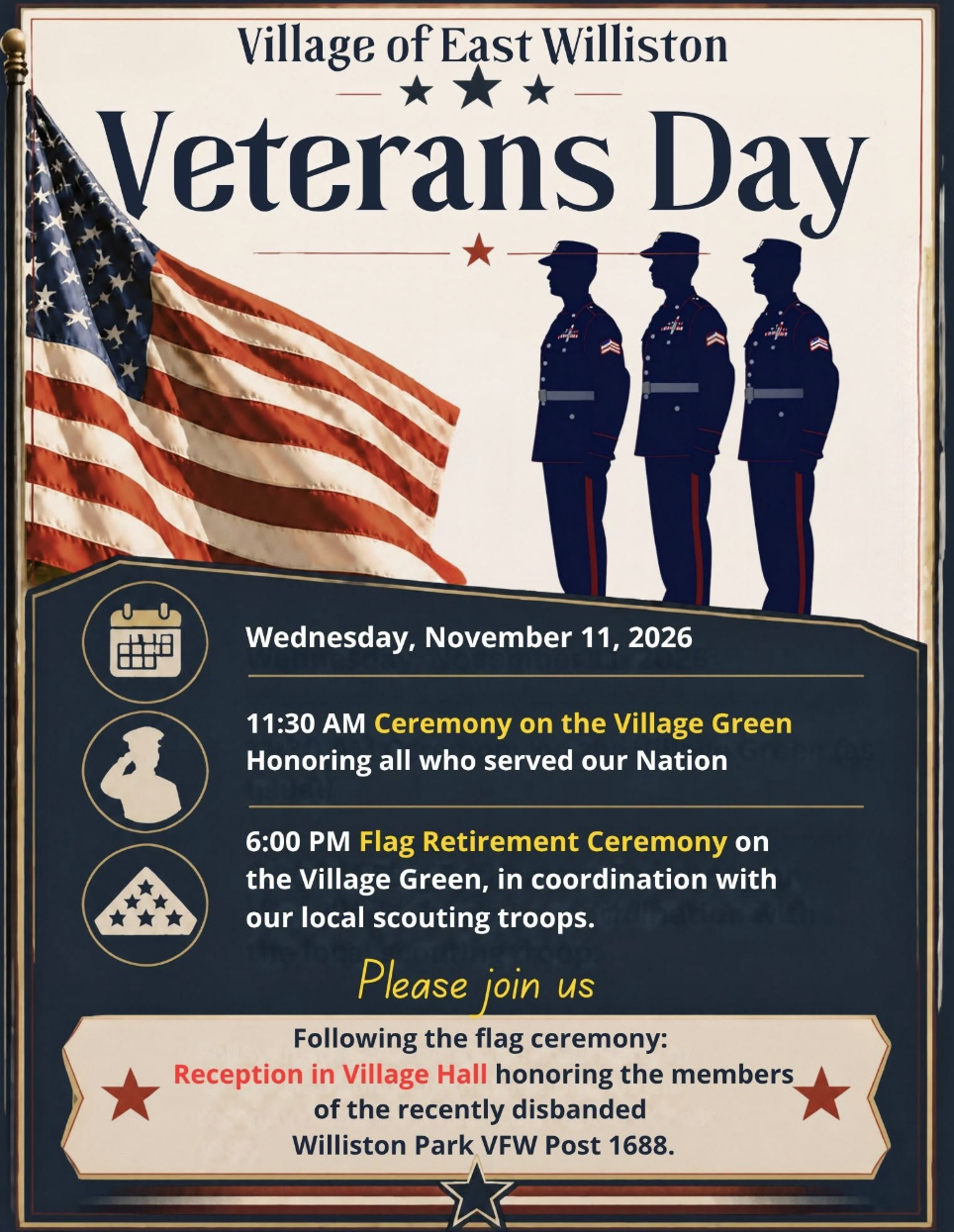 East Williston to Honor Veterans with Special Veterans Day Ceremonies