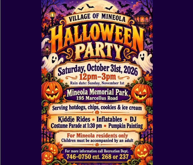 Mineola to Host Halloween Party              at Memorial Park