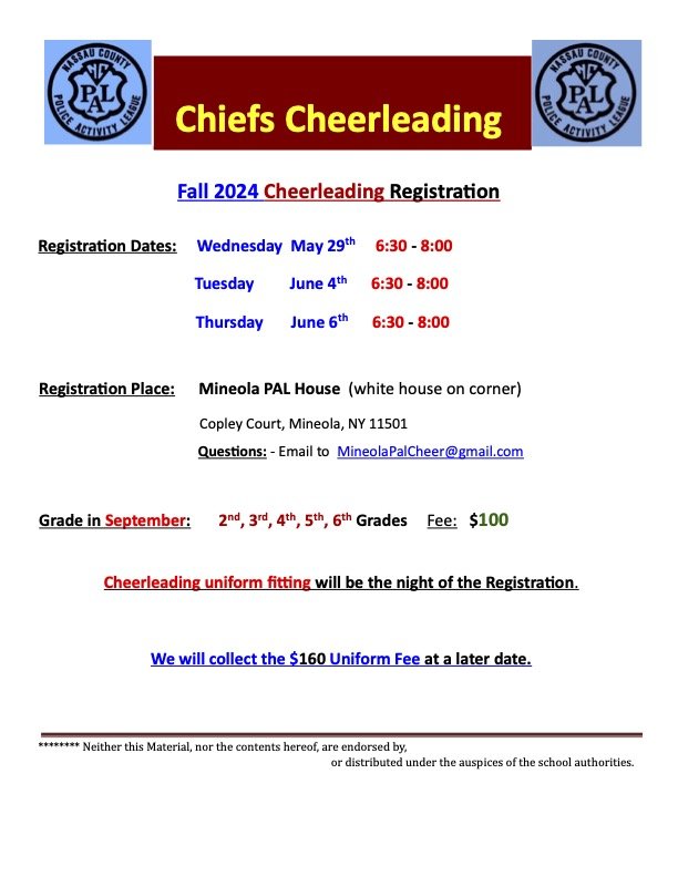 Fall 2024 Chiefs Cheerleading Registration
