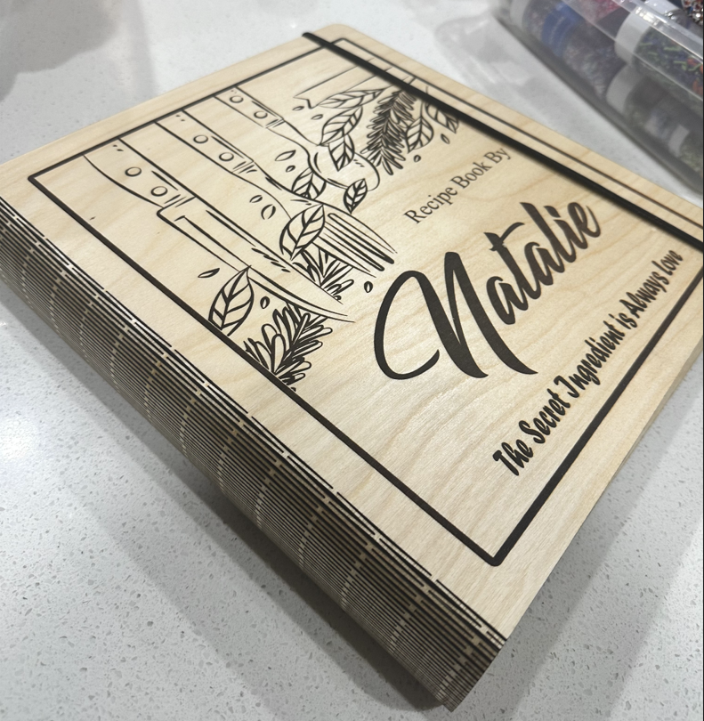 Custom recipe book with living hinge