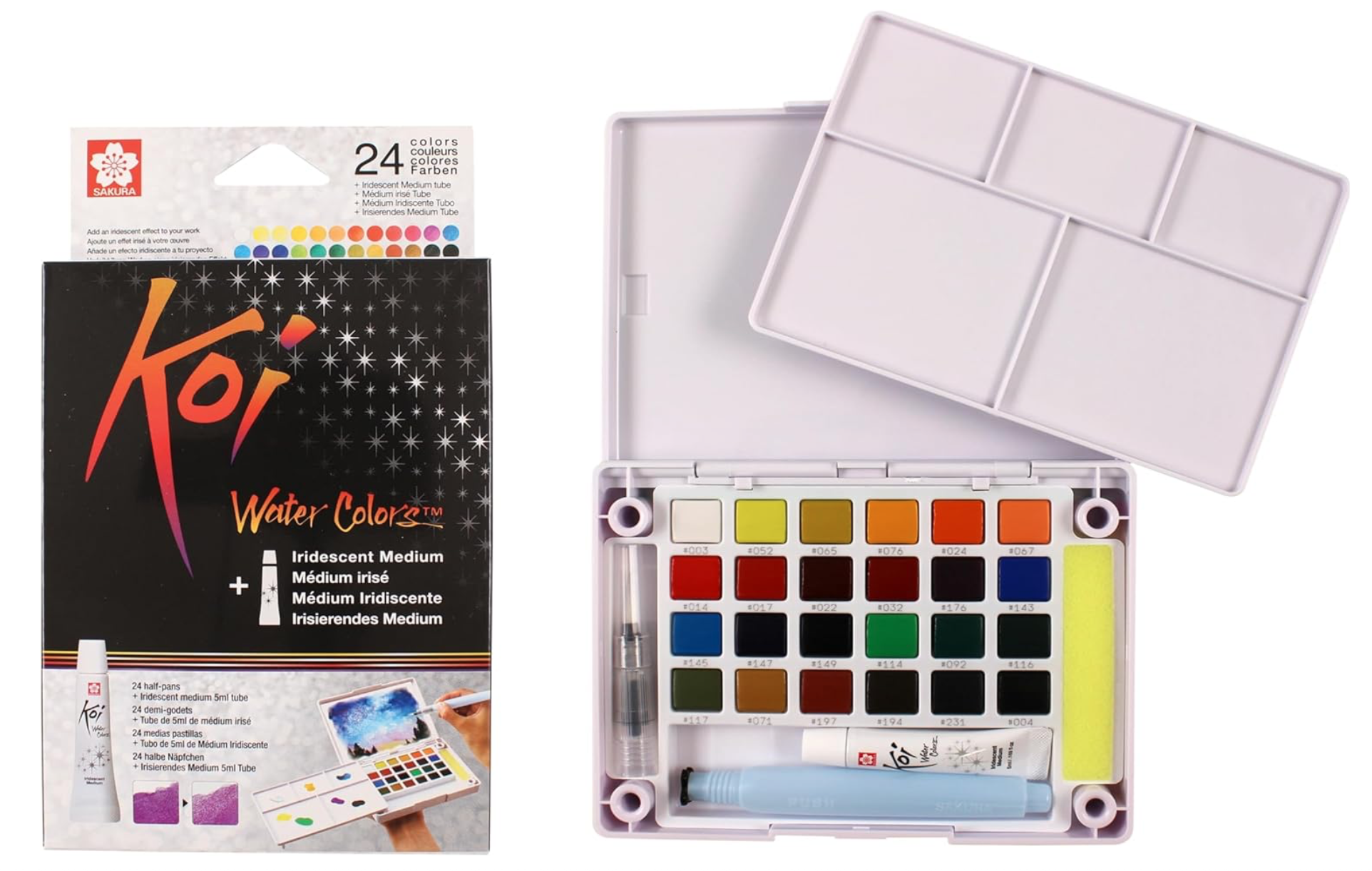 SAKURA Koi Watercolor Pocket Field Sketch Set with Brush, 24 Blendable Colors + Iridescent Medium XNCW-24N5L