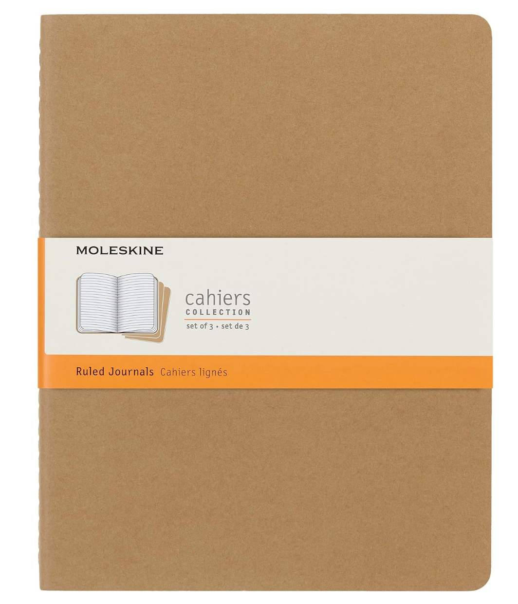 Moleskine Cahier Journal, Soft Cover, XL (7.5" x 9.5") Ruled/Lined, Kraft Brown, 120 Pages (Set of 3)