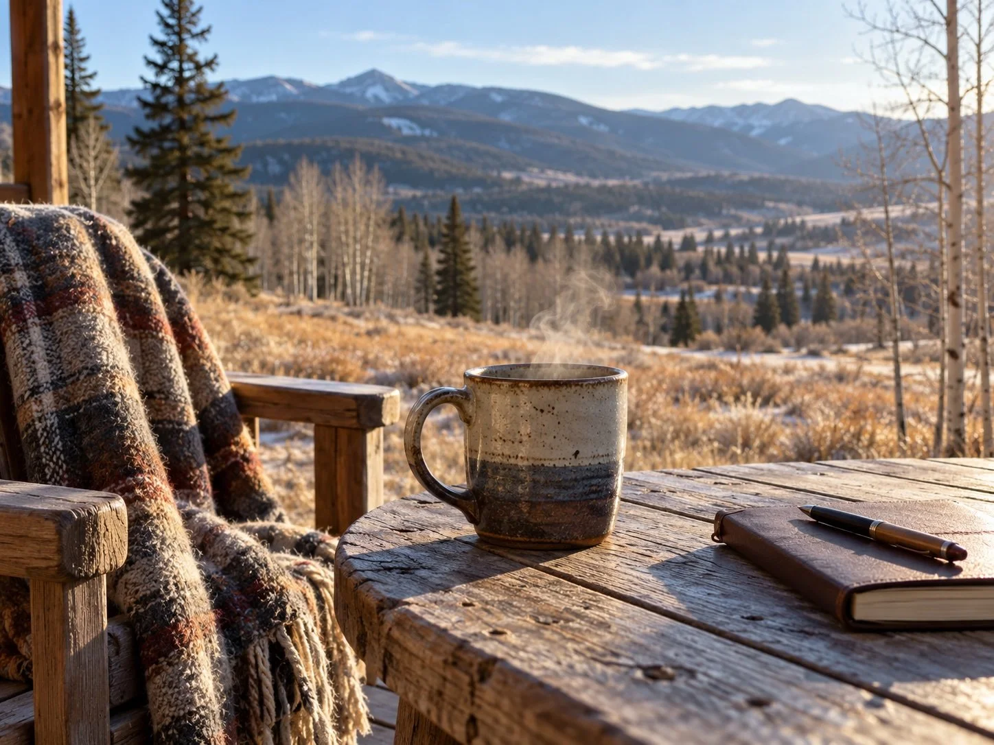 Coffee mug with mountains in the background