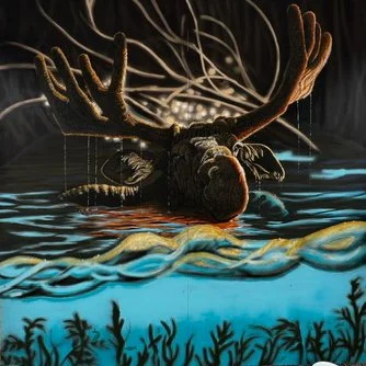 Mural of women, eagle and moose