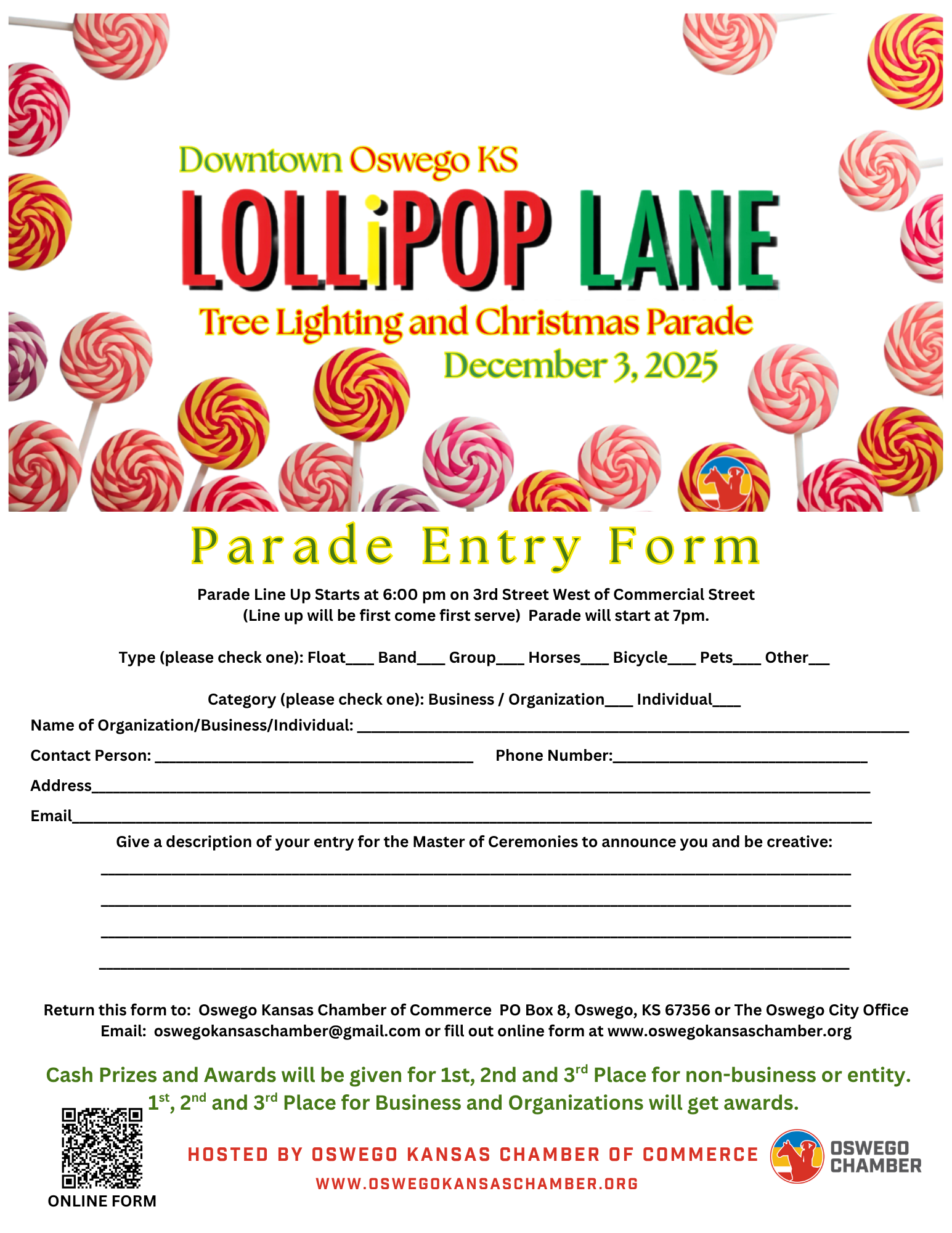 If you want to be in the parade fill out the entry form by the link below or get an application at oswego city office