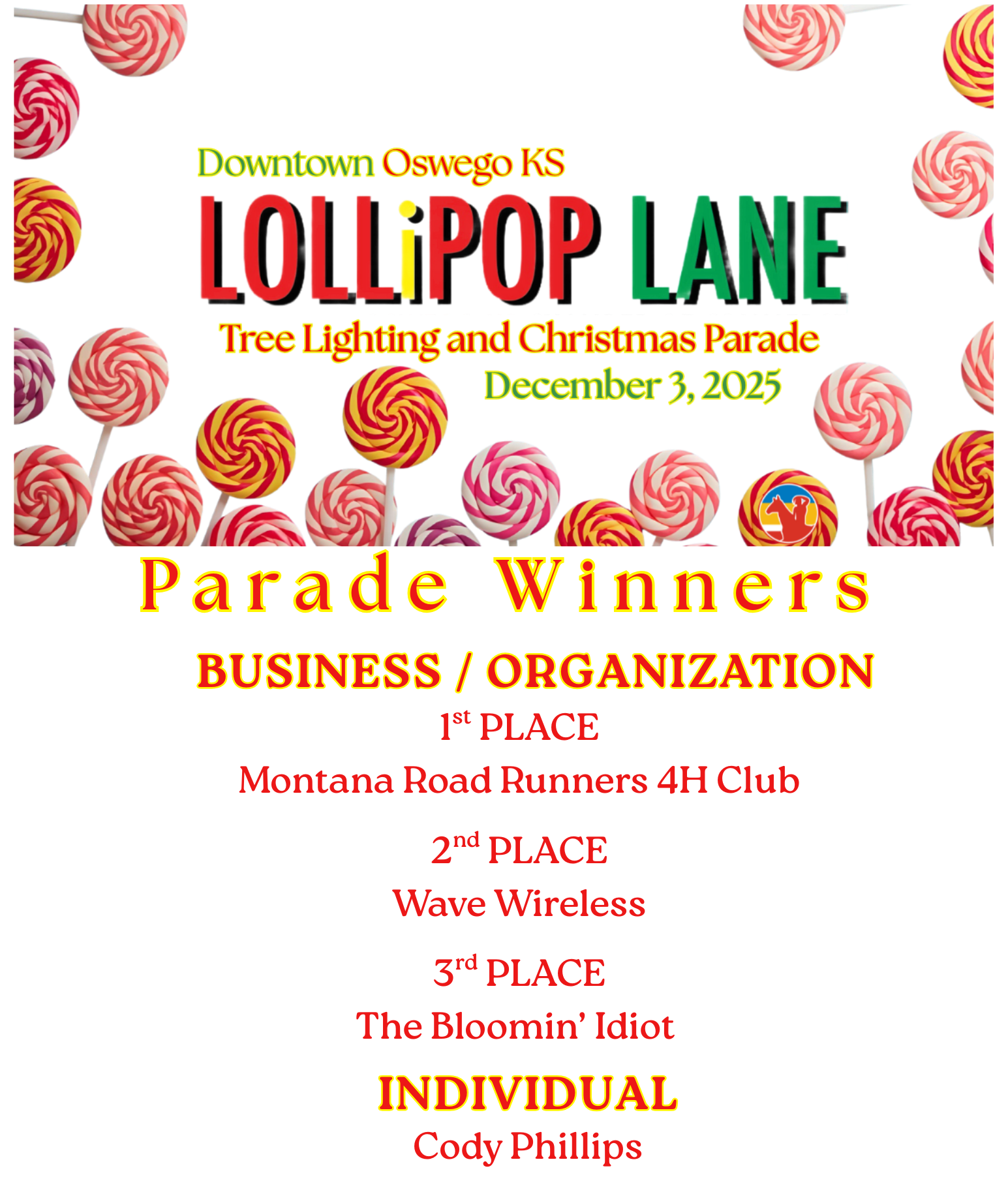 PARADE WINNERS MONTANA ROAD RUNNERS 4H CLUB WAVE WIRELESS THE BLOOMIN IDIOT AND CODY PHILLIPS
