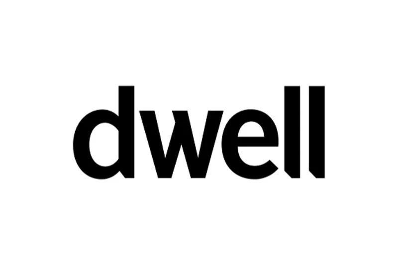 Dwell Magazine logo in black lowercase letters on a white background.
