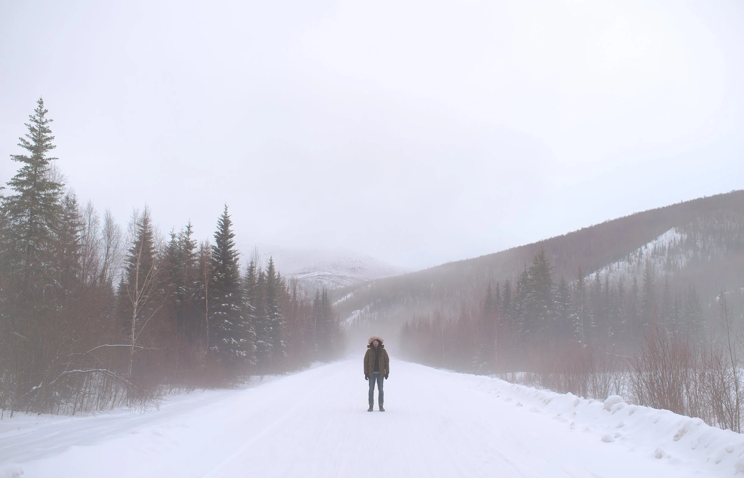 michael heeney self portrait on a desolate wintery road in alaska
