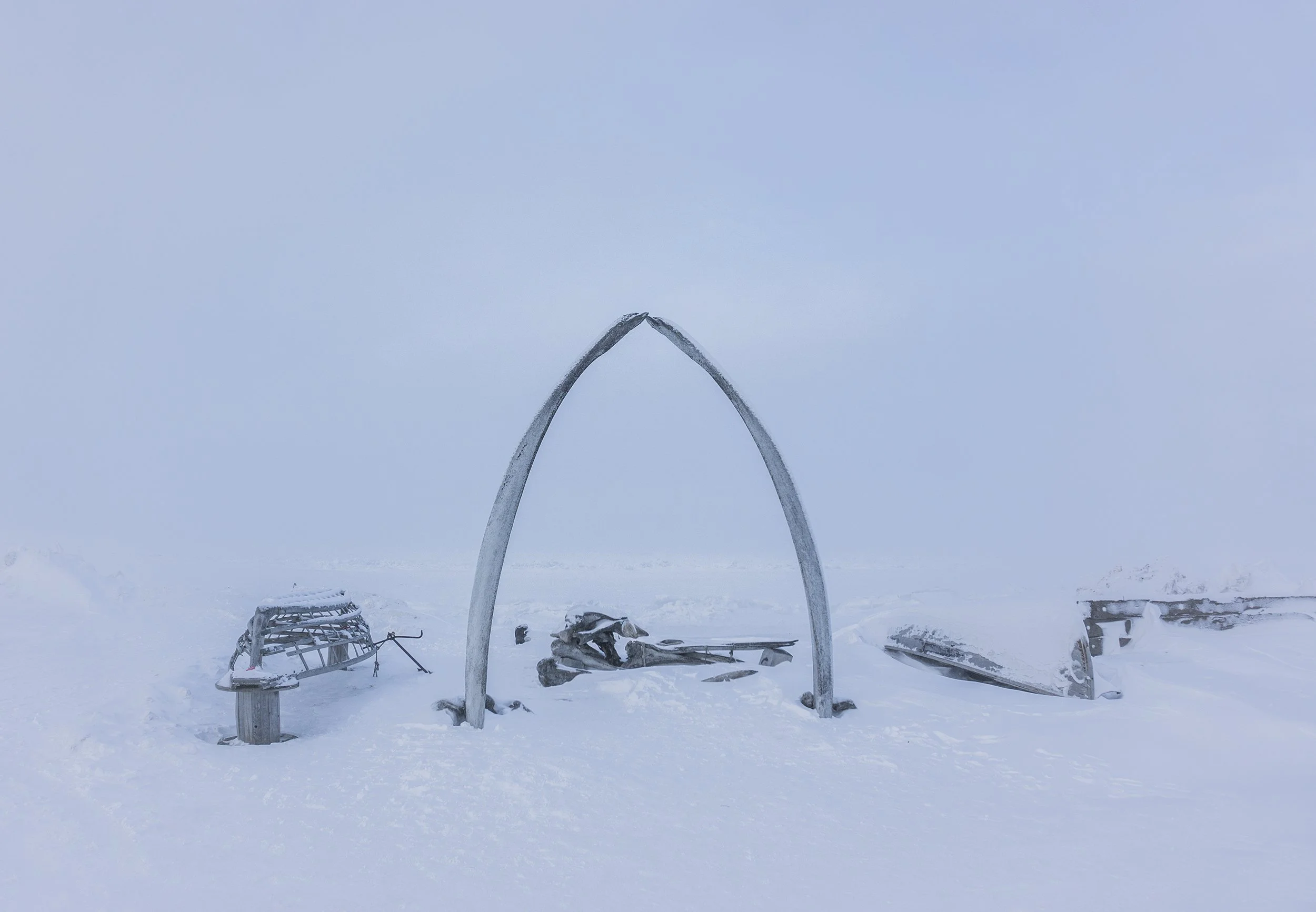 lost sailor memorial made up of two whale rib bones in barrow alaska
