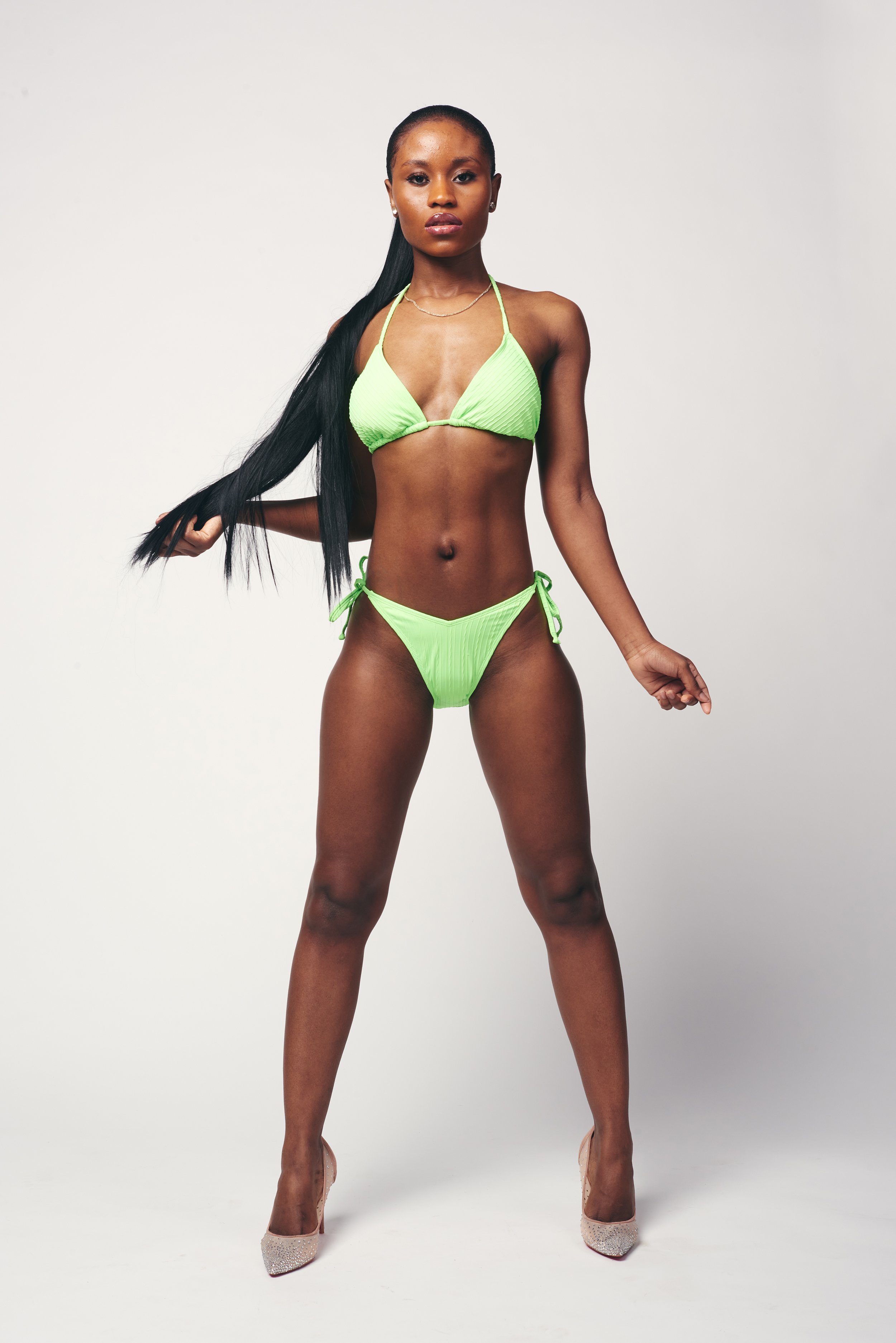 vermont fashion photo shoot image of woman in green swimsuit
