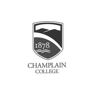 Champlain College logo featuring a shield with a mountain and 1878, alongside the text 'Champlain College'.