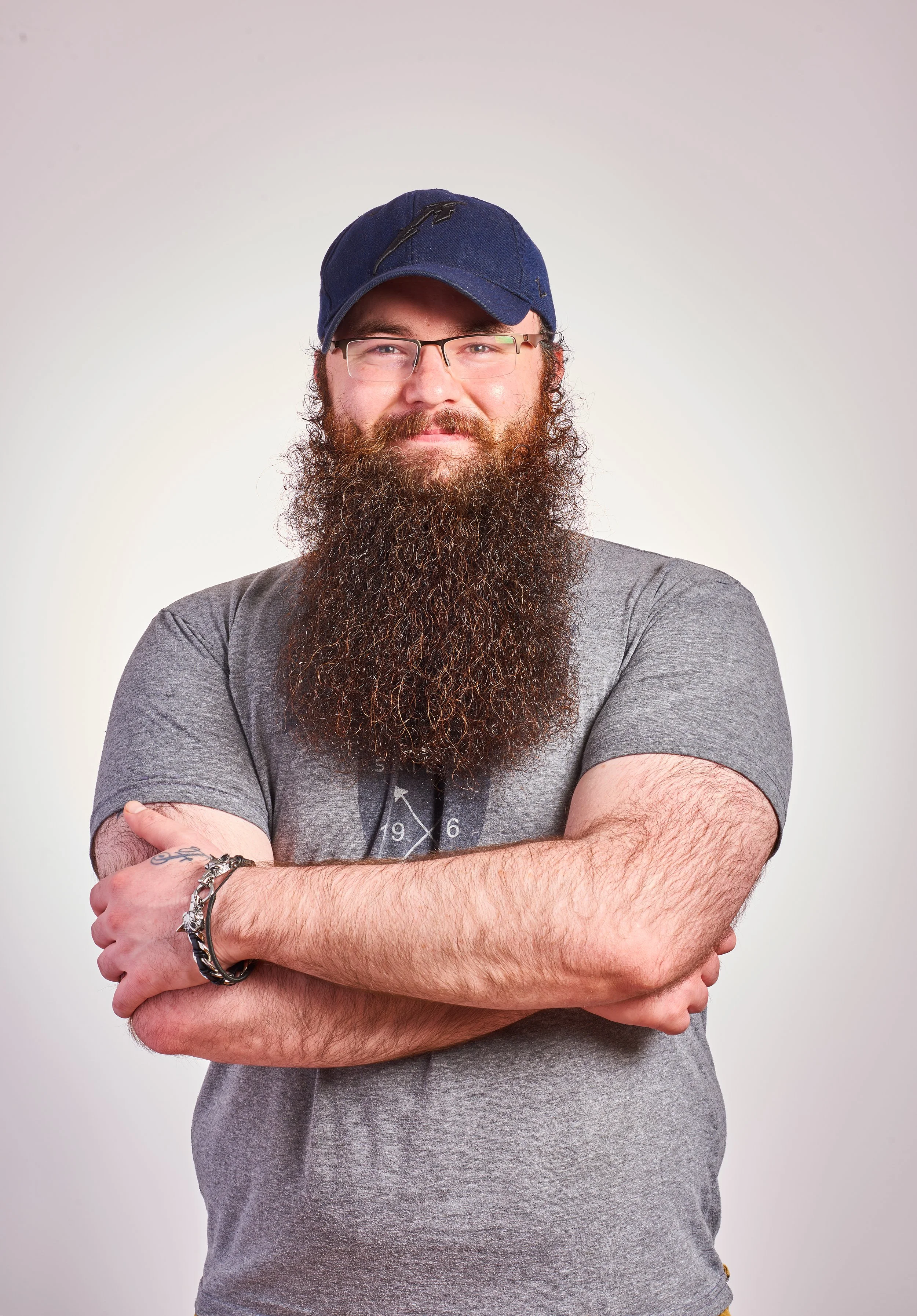 headshot of man with long beard taken in Burlington vermont photography studio