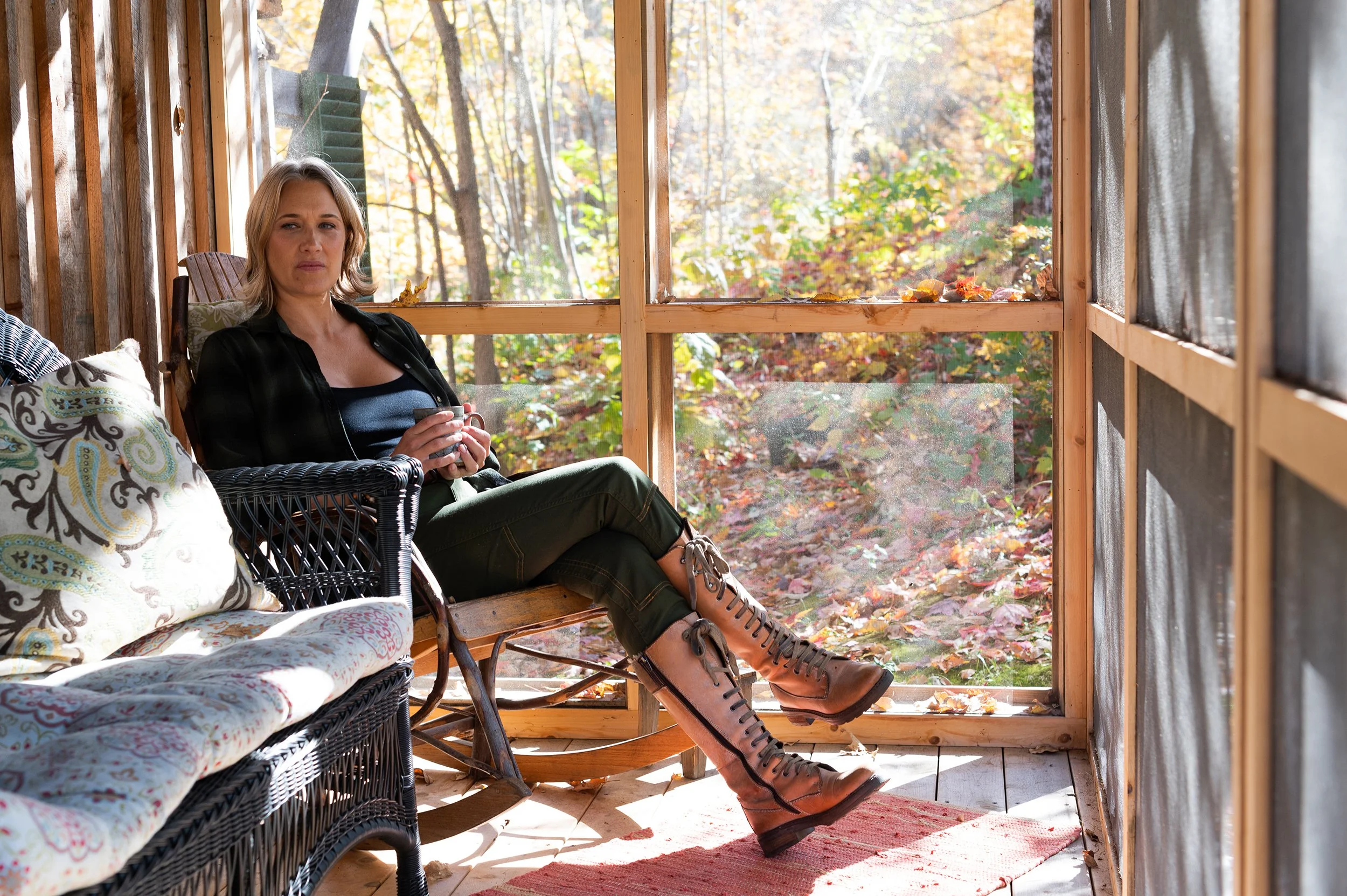portrait of woman on rocking chair in central vermont