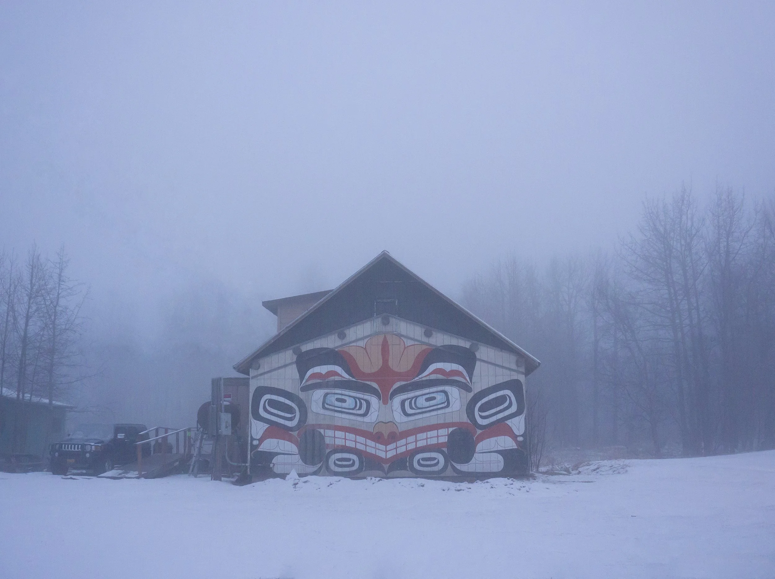 barn with native american painting taken in alaska