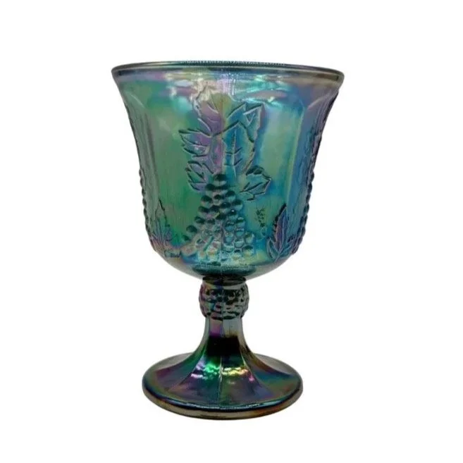 Blue Carnival Glass Goblet