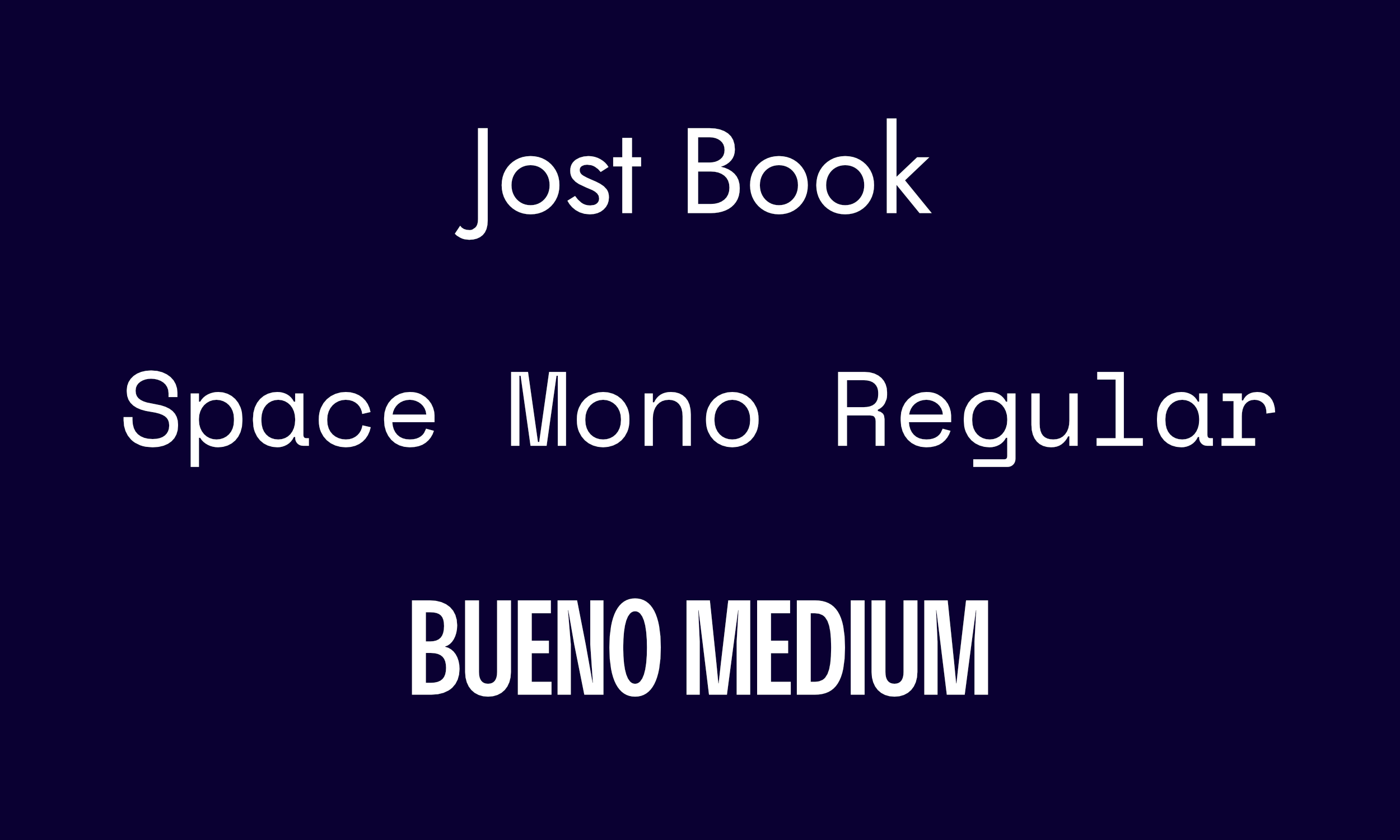 Graphic showing fonts Jost Book, Space Mono Regular and Bueno Medium.