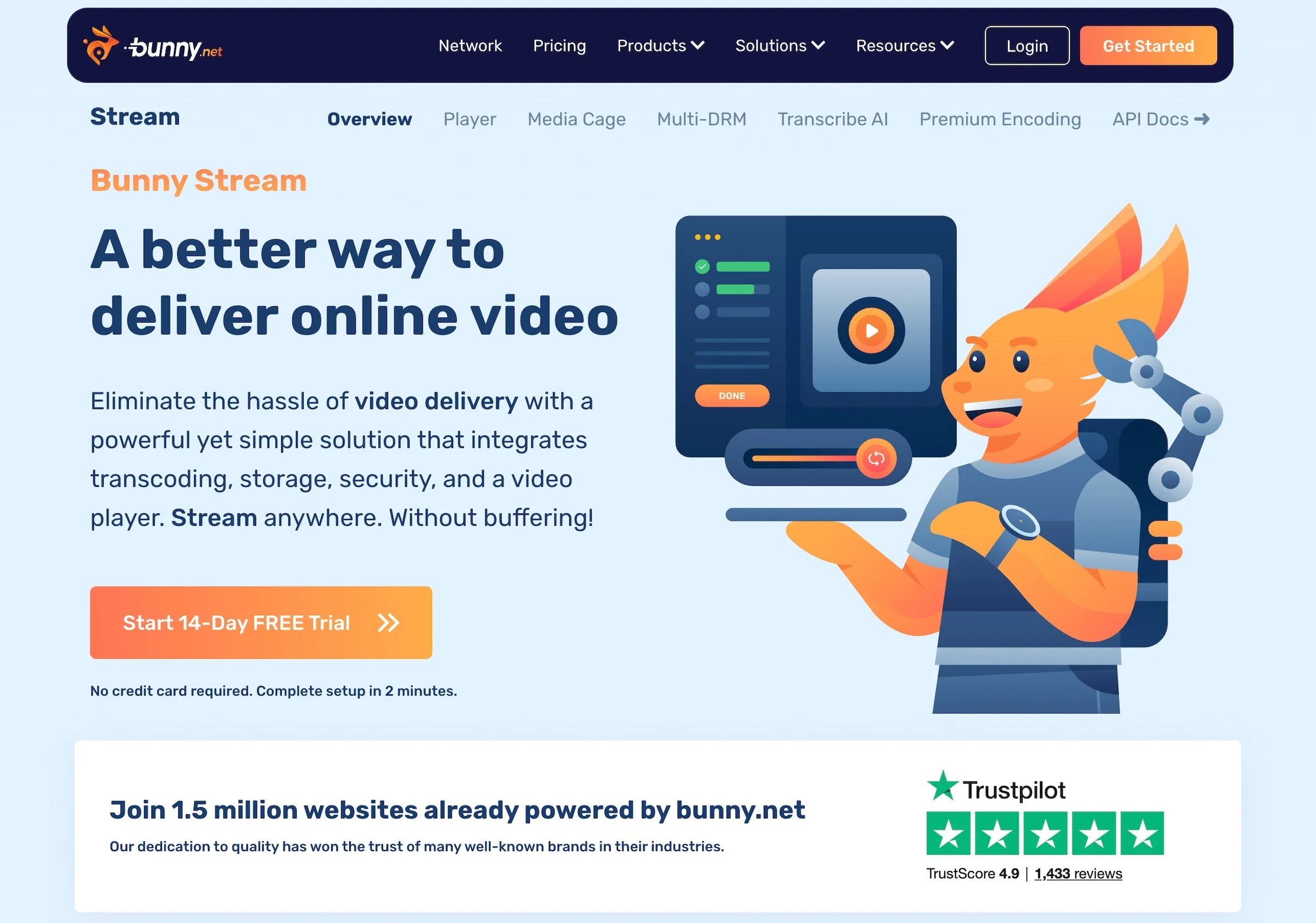 Top section of the Bunny Stream web page