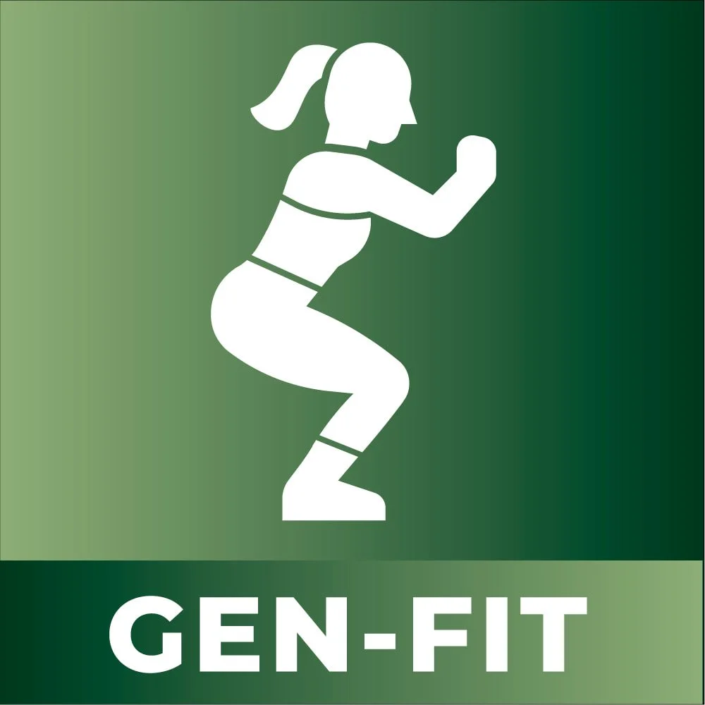 GEN-FIT group fitness class icon, woman performing a squat
