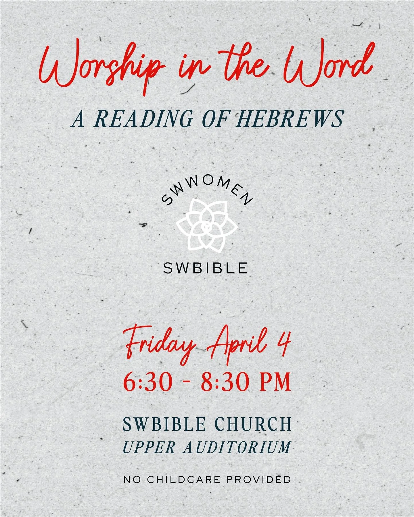 Join us for an evening of worship through the book of Hebrews. By modeling the public reading of the Scripture modeled for us throughout the Bible, we seek to cultivate a deep love for God&rsquo;s Word and renew our minds by &ldquo;speaking to one an