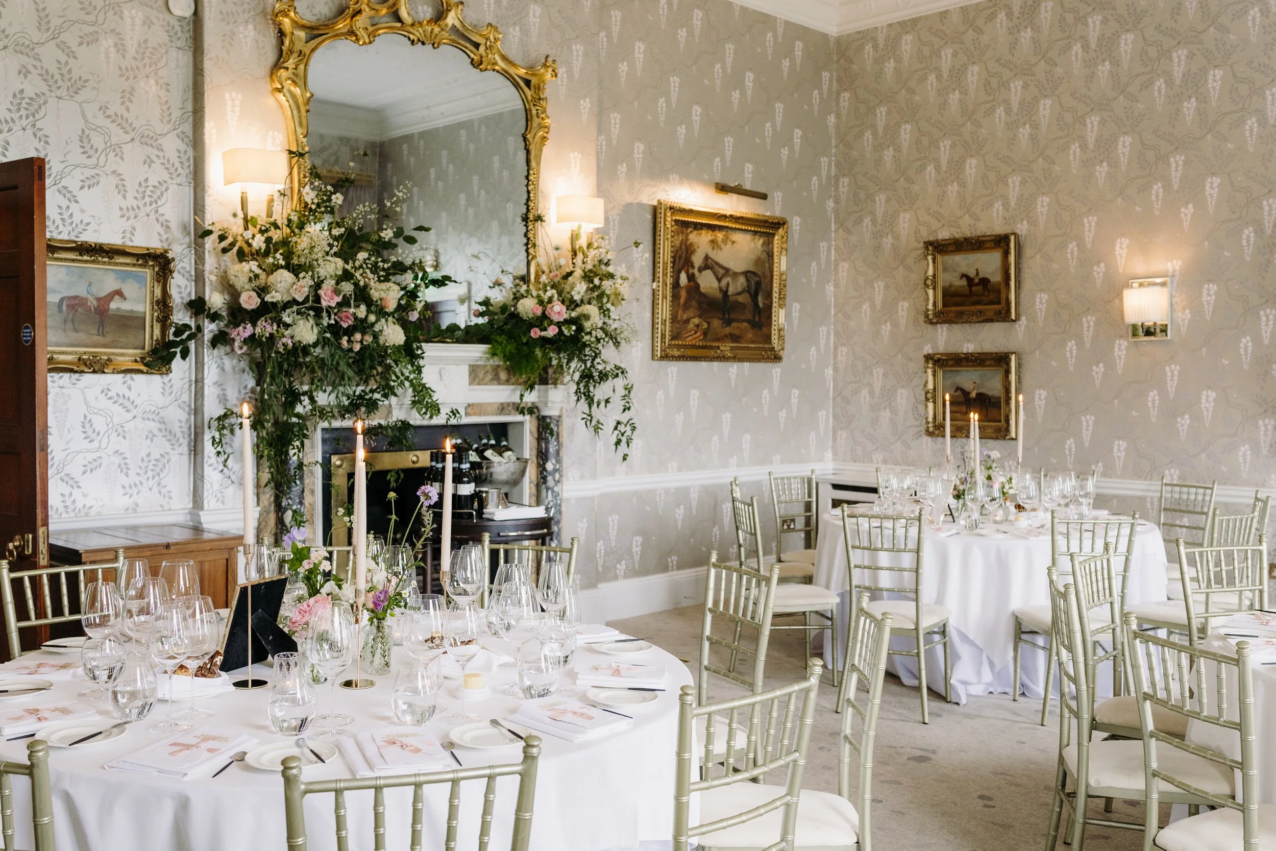 Fireplace decor in the Lady Helen dining room at Mount Juliet Estate image by Elain Barker Photography