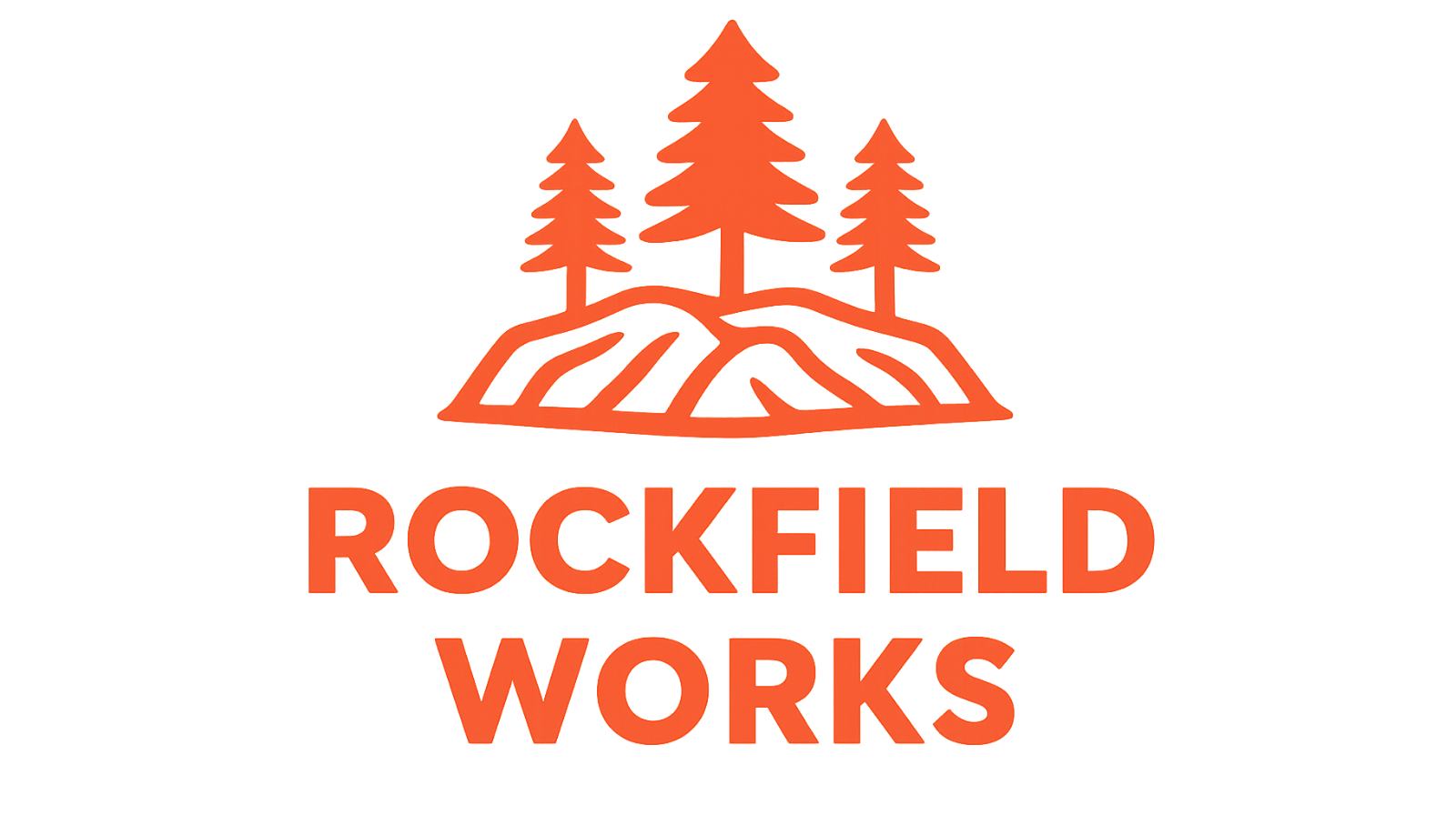 Logo of Rockfield Wood Works featuring a stylized illustration of trees on a mound, with the text 'Rockfield Wood Works' below.