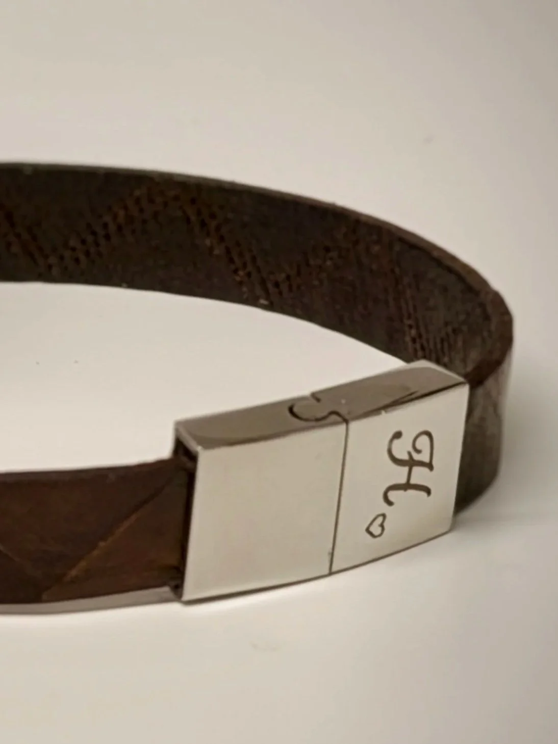 Stainless Steel and leather bracelet laser engraved on the Isle of Wight. Jewellery