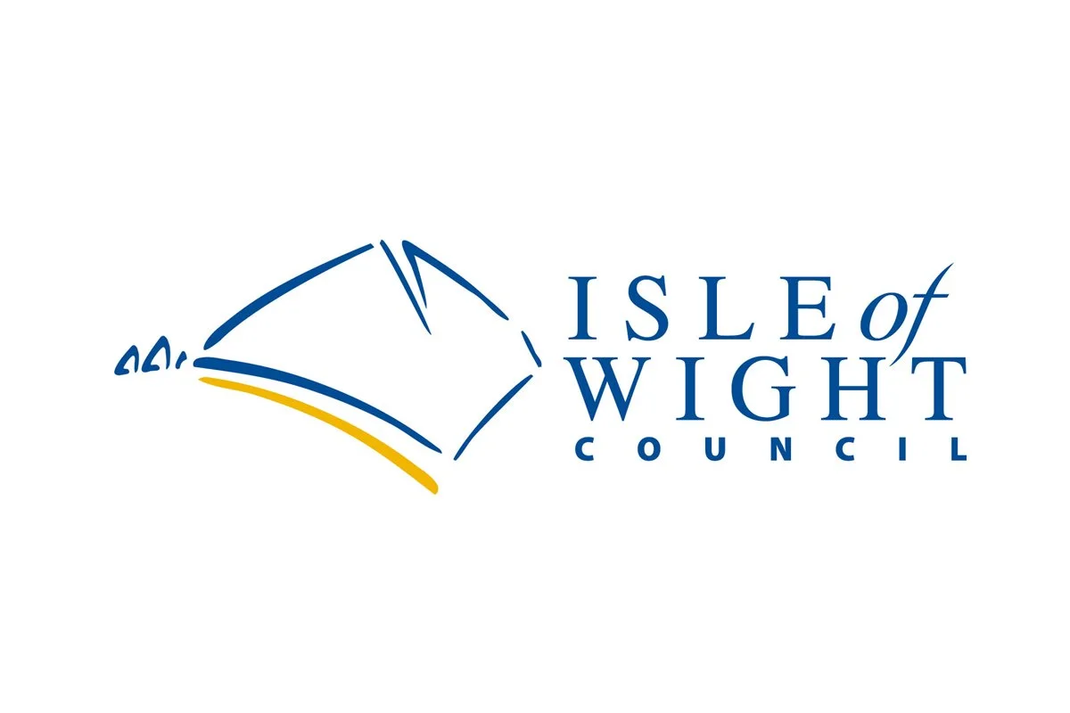 Logo of the Isle of Wight Council featuring a stylized depiction of the island in blue with a yellow accent and the text "ISLE of WIGHT COUNCIL" to the right.